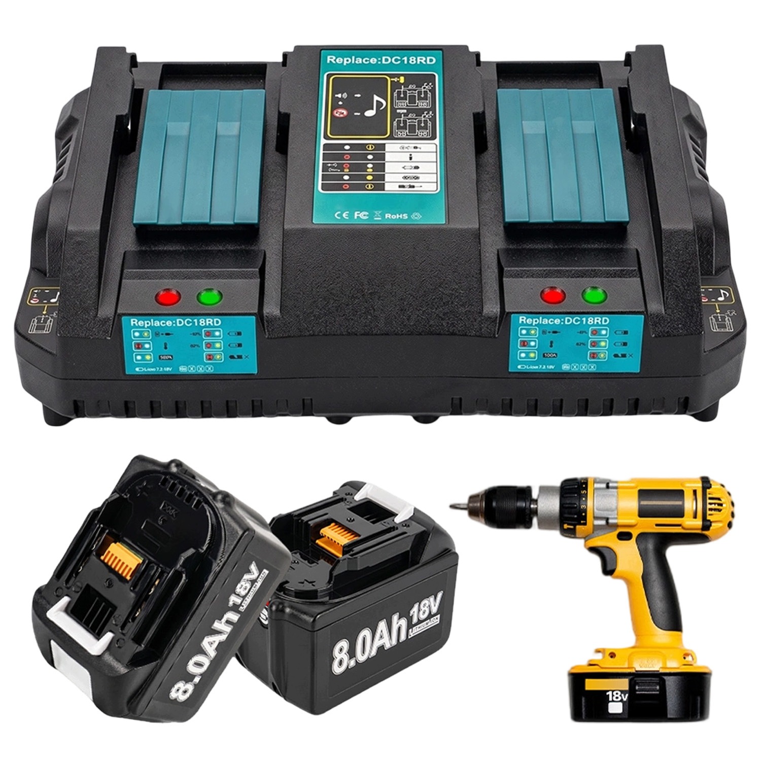 Do DC18RD Nahradit Akumulátor S Velkou Kapacitou 2 X 18 V 6,0 A
