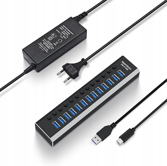 Rshtech Aktywny koncentrator Usb 3.2 z zasilaczem sieciowym (72 W 12 V/6 A)