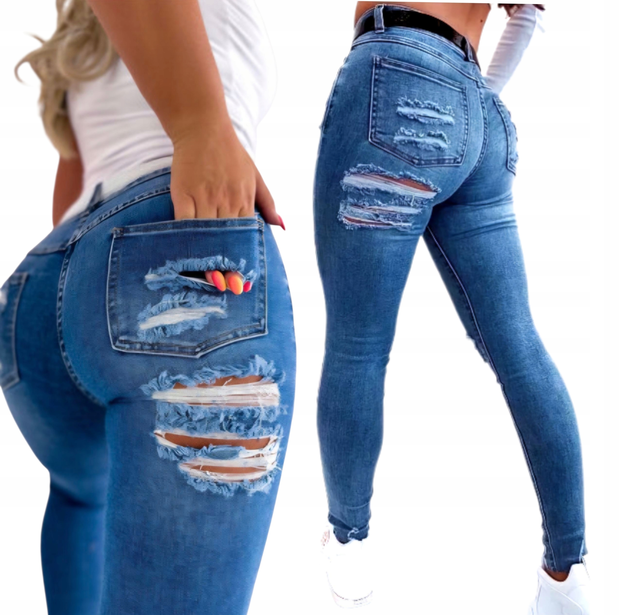 Damskie Jeansy Spodnie Modelujące Z Dziurami r. XL 42 Wyszczuplające
