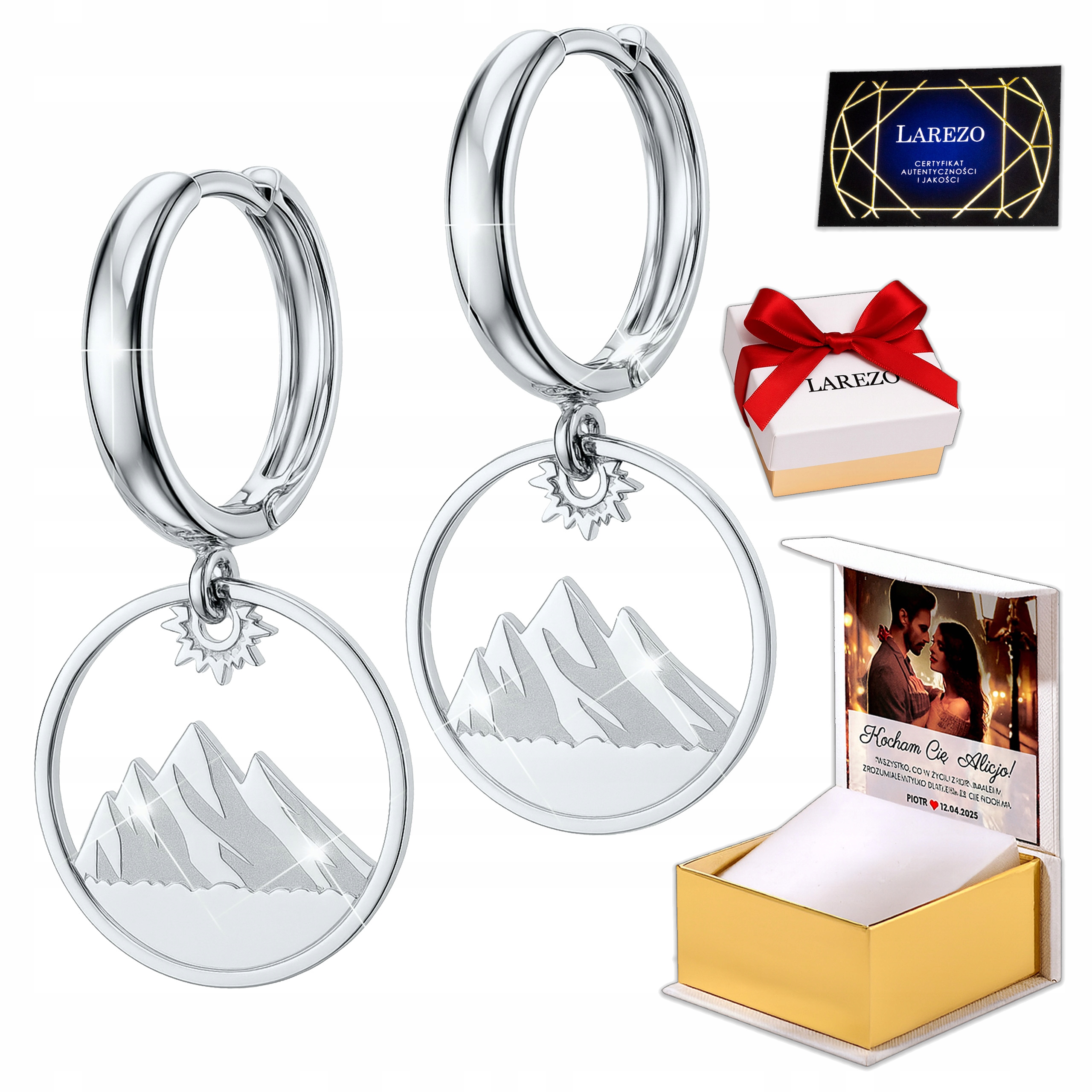 Stříbrné náušnice Hory Cestování 925 Vlastní Potisk