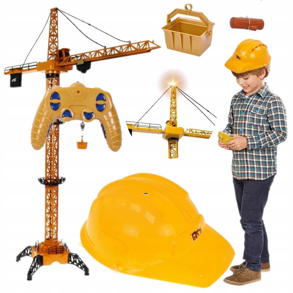 Mega Dźwig Żuraw Budowlany RC Zdalnie Sterowany 128cm na Pilot + Kask LED Baterie 2x AA