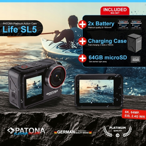 Kamera sportowa Action Cam Life SL5 Zestaw Akumulatory Ładowarka Karta 64GB