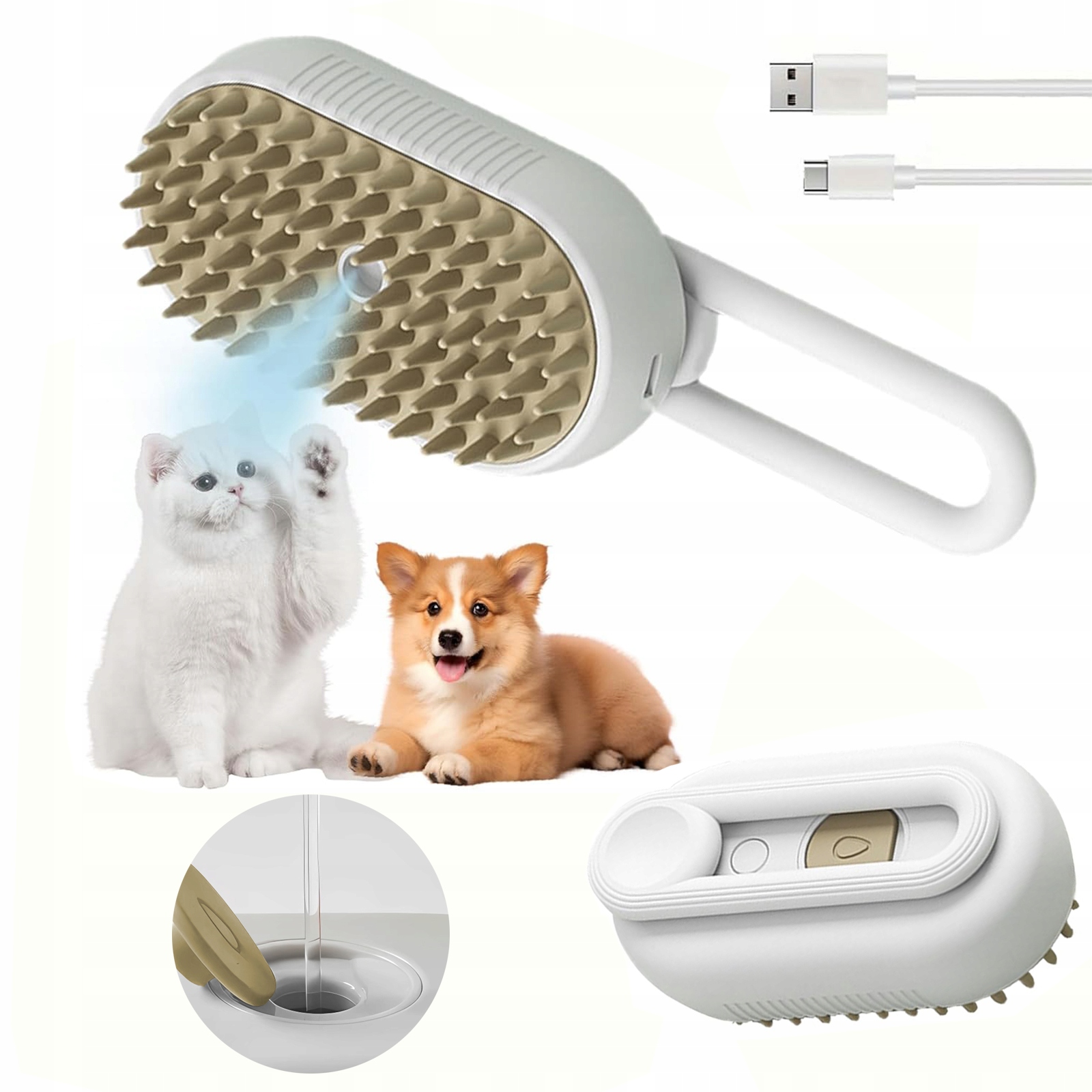 Levně Samočisticí Elektrický Parní Kartáč Pro Psy Pro Úpravu Srsti Bílý Masážní Přístroj