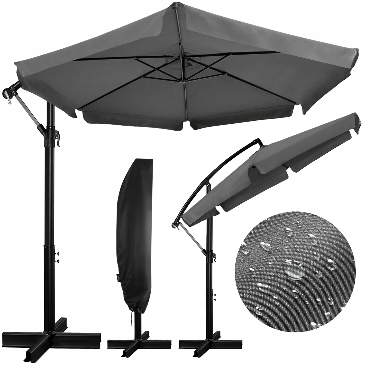 Parasol Ogrodowy Duży 350cm Składany Z Wysięgnikiem Falbaną Solidny