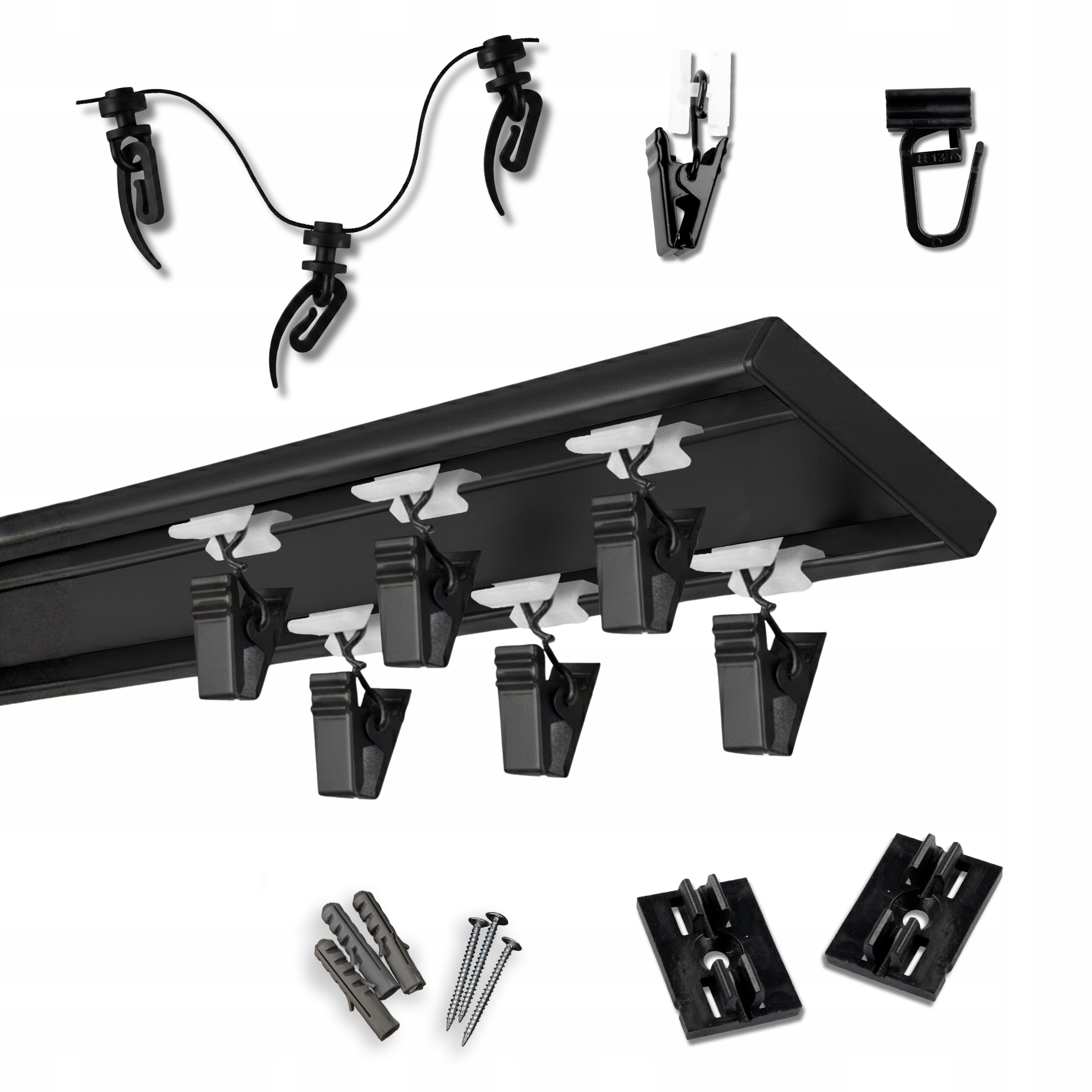 Garnýž Černý Duo Stropní Lišta Dvojitá Hliníková 320 CM Žabky