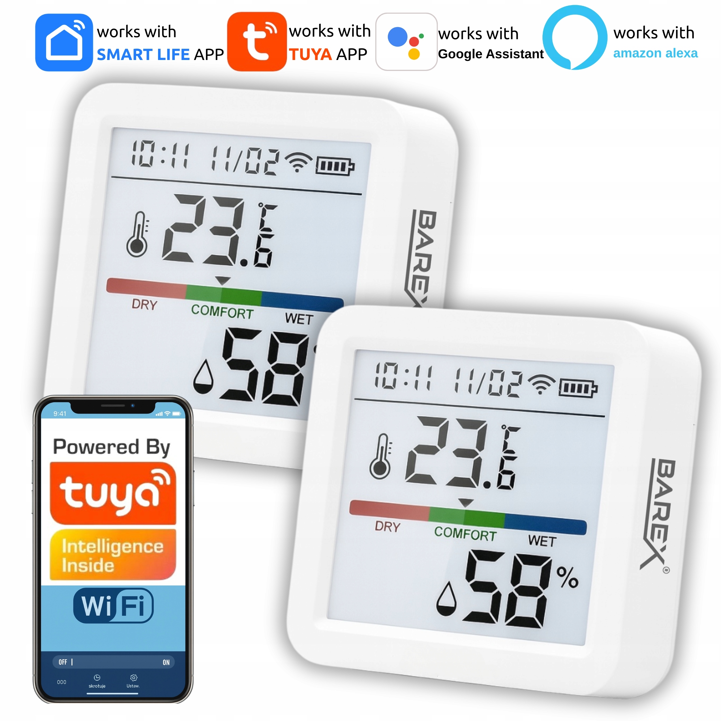 Sada 2 senzorů teploty vlhkosti LCD Tuya Hydrometrický teploměr