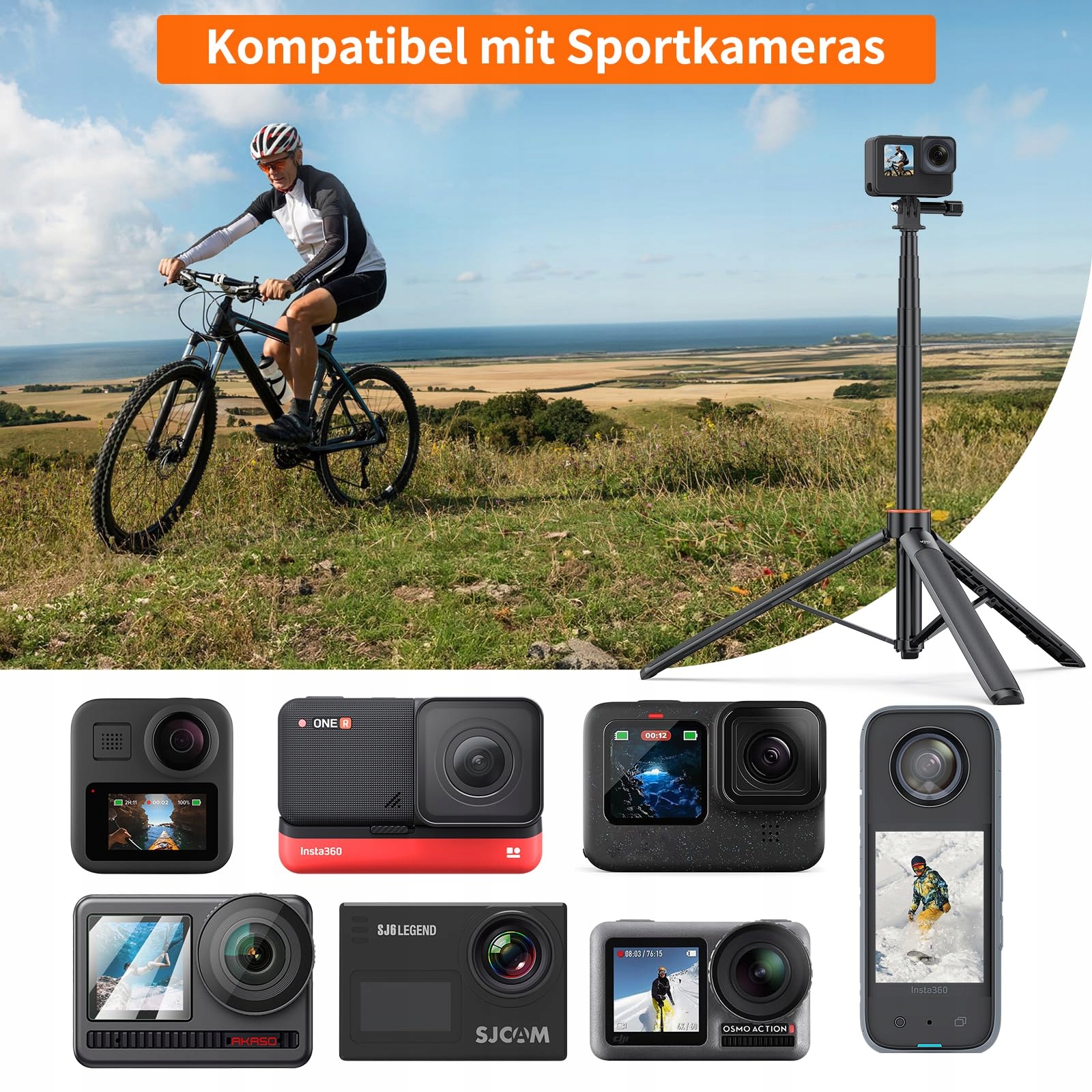 VRIG Statyw TP-21 140cm Lekki Teleskopowy Do Selfie Insta360 Kamera Akcji — miniatura 6
