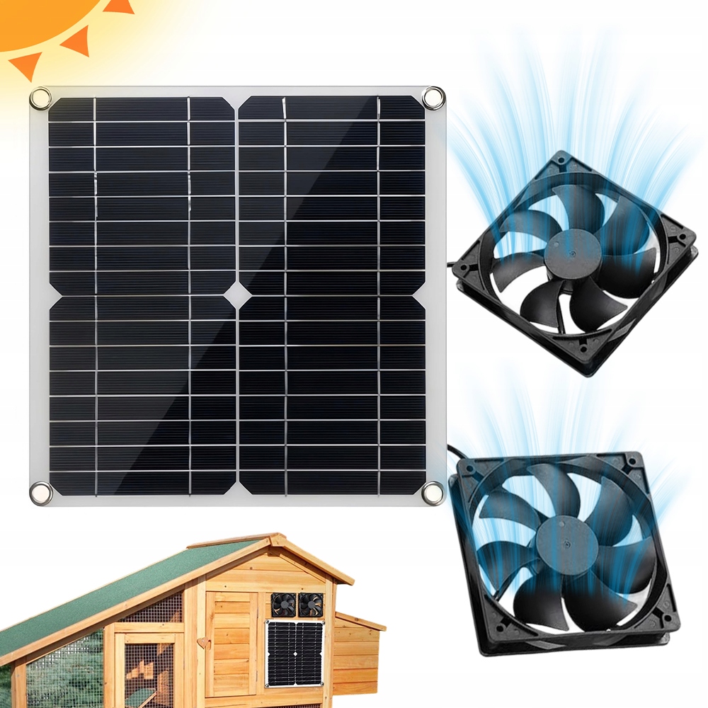 Ventilátor na solární panely s dvojitým vytažením pro přístřešek 28 x 28 cm