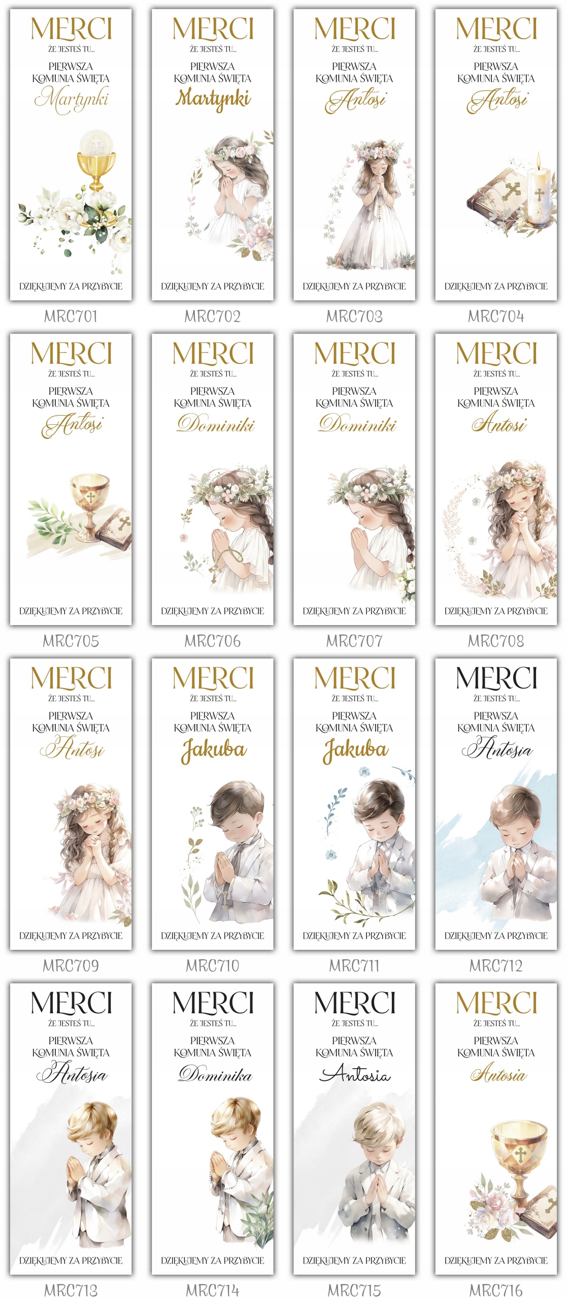Podziękowanie dla gości MERCI na komunia 6 szt Rodzaj słodycze