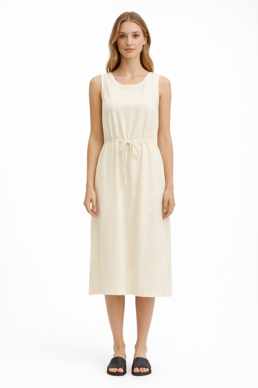 Deha Bílá Šaty MIDI Navázaná V Pase Bez Rukávů L I3C