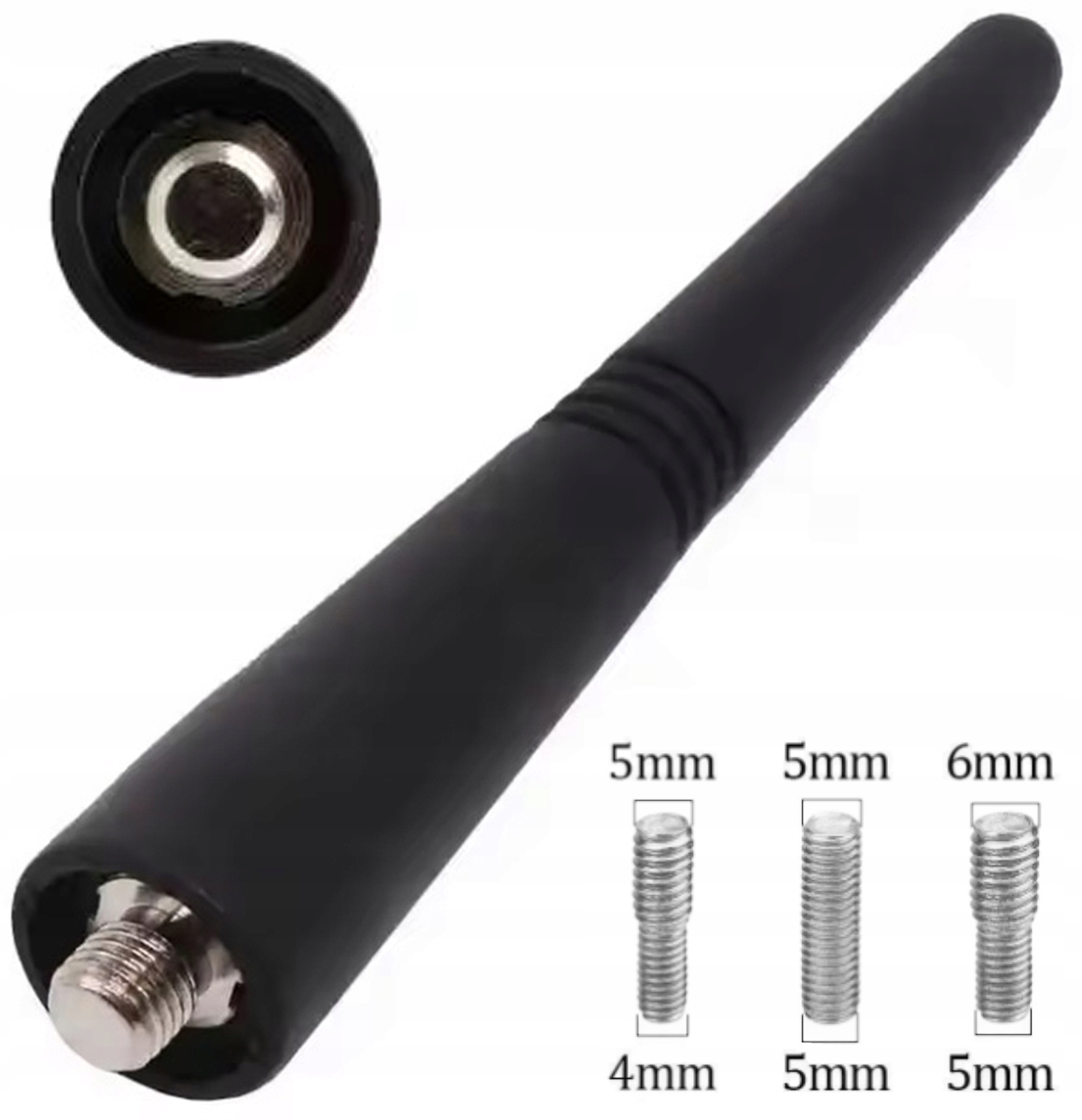 ANTENA SAMOCHODOWA RADIOWA FM RADIO BAT MASZT 9CM + 3 ADAPTERY CZARNA DA147