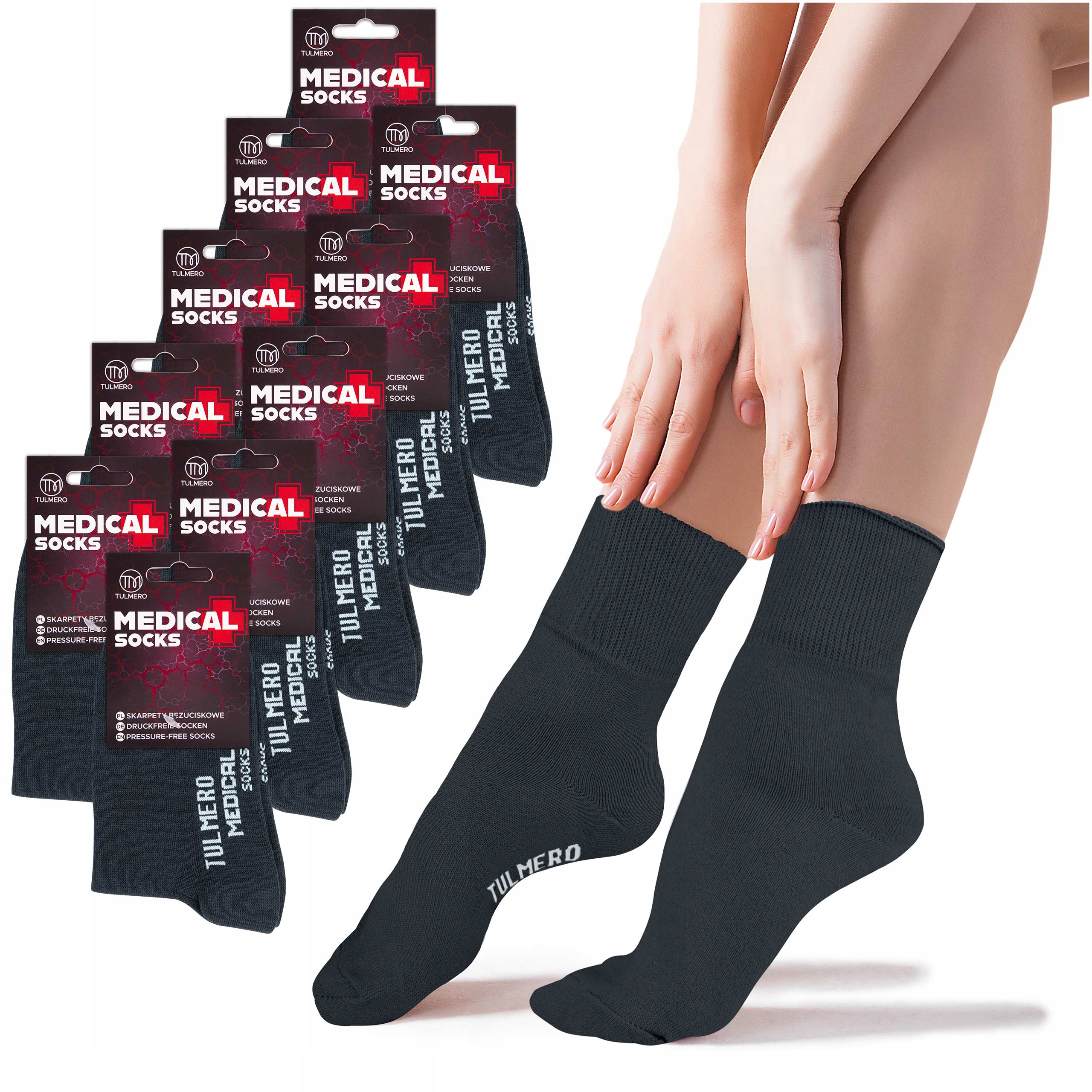 10X Ponožky Tulmero Medical Netlakové Dámské Tmavě Šedé 38-40