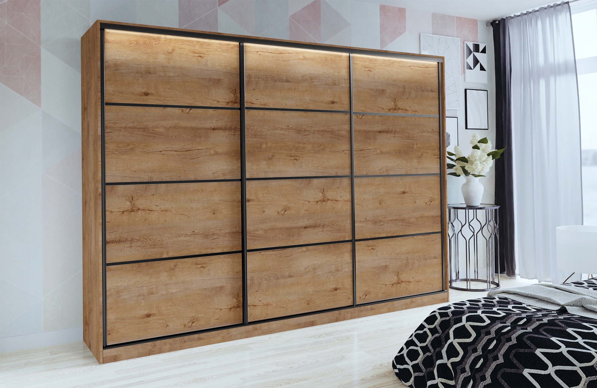 Szafa przesuwna z szufladami 250cm dąb lefkas LOFT Wysokość mebla 205 cm