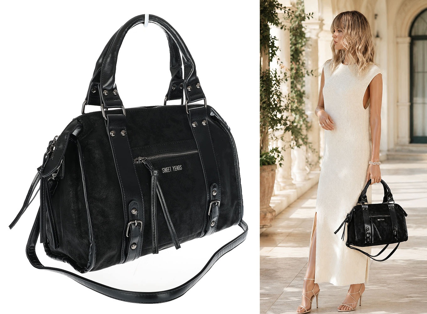 Dámská shopper kabelka kufřík módní taška do školní práce WS518 Černá