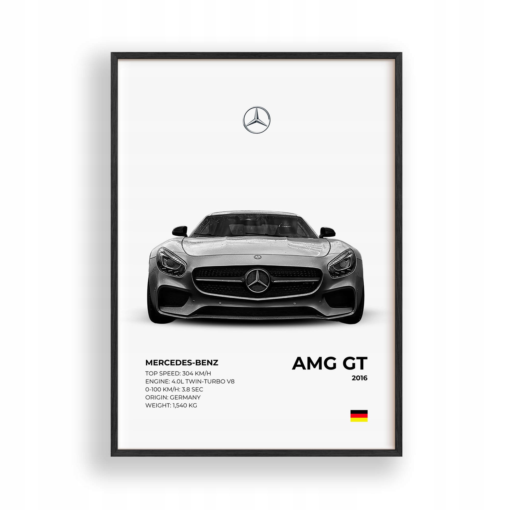 Obraz Auto Mercedes Amg Gt Plakát Rámeček Dřevěný Černý 30x42 cm