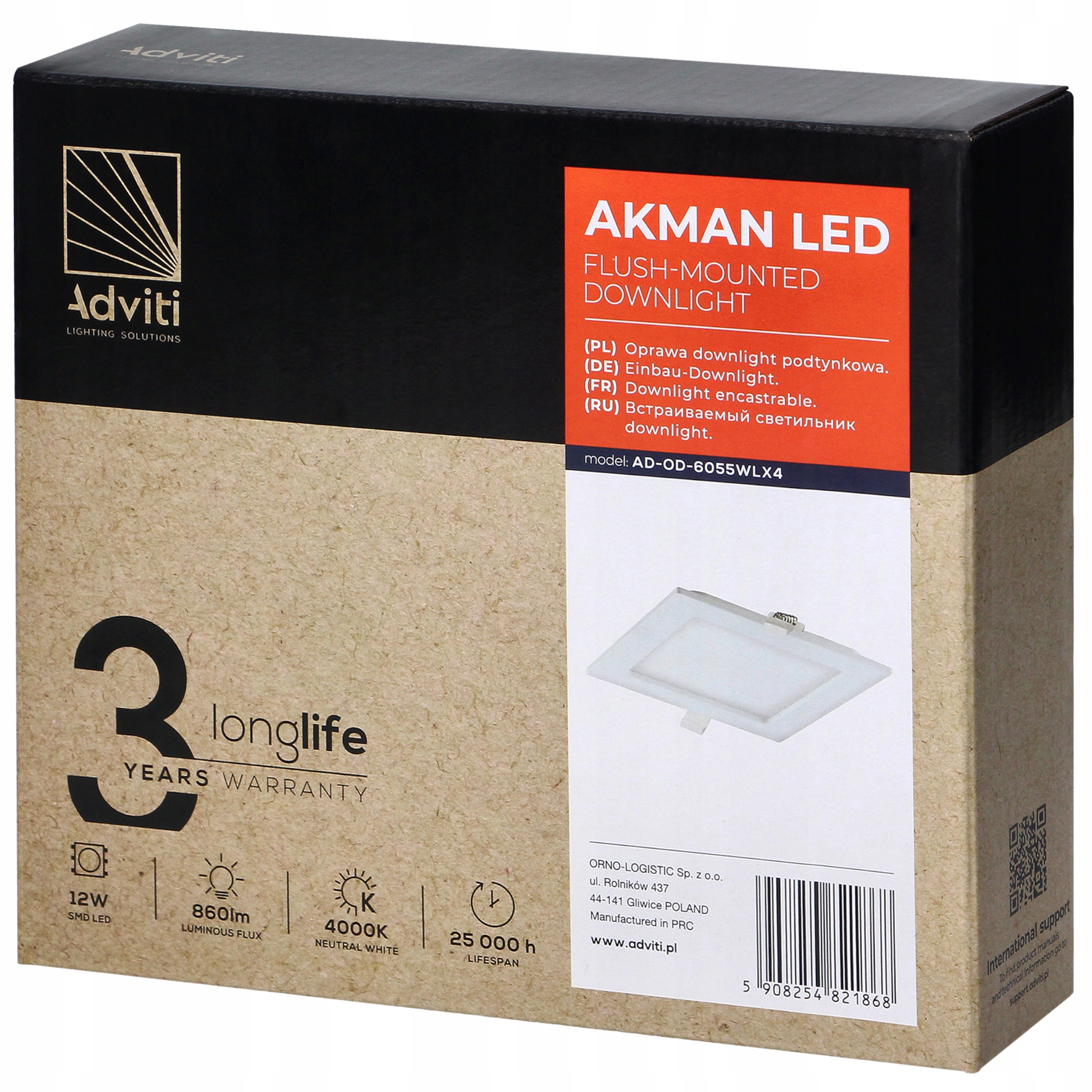 Plafon podtynkowy kwadratowy Adviti 17 x 3,2 cm Kolor biały