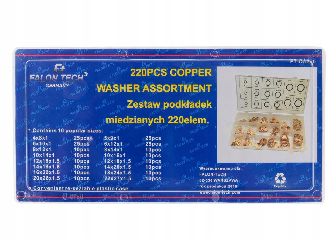 PODKŁADKI MIEDZIANE PODKŁADEK MIEDZIANYCH USZCZELKI PODKLADKA CU 220SZT Marka FT