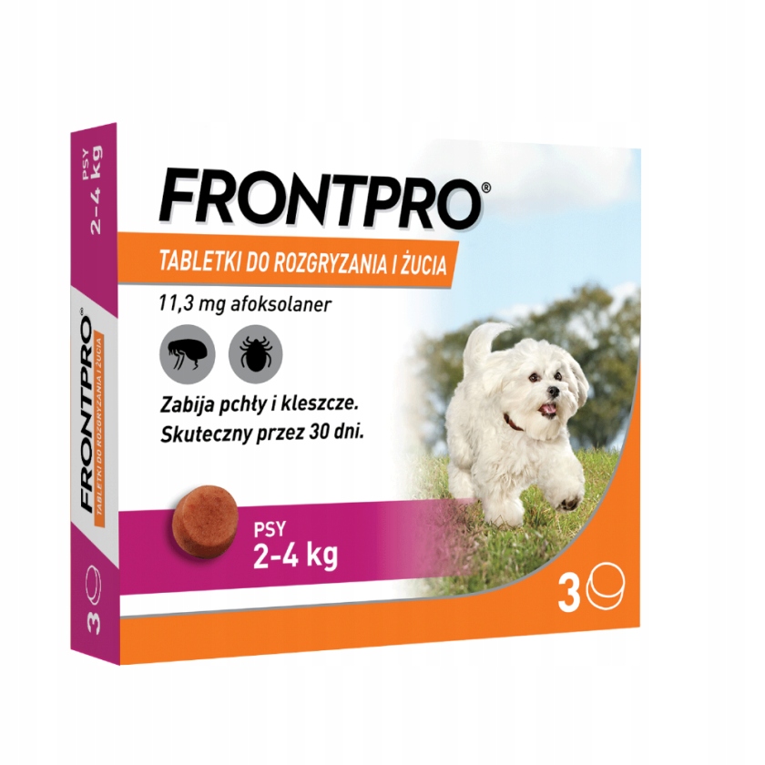 Frontpro Tabletki 3 szt. dla psa smakowa na pchły i kleszcze 2-4 kg roz S