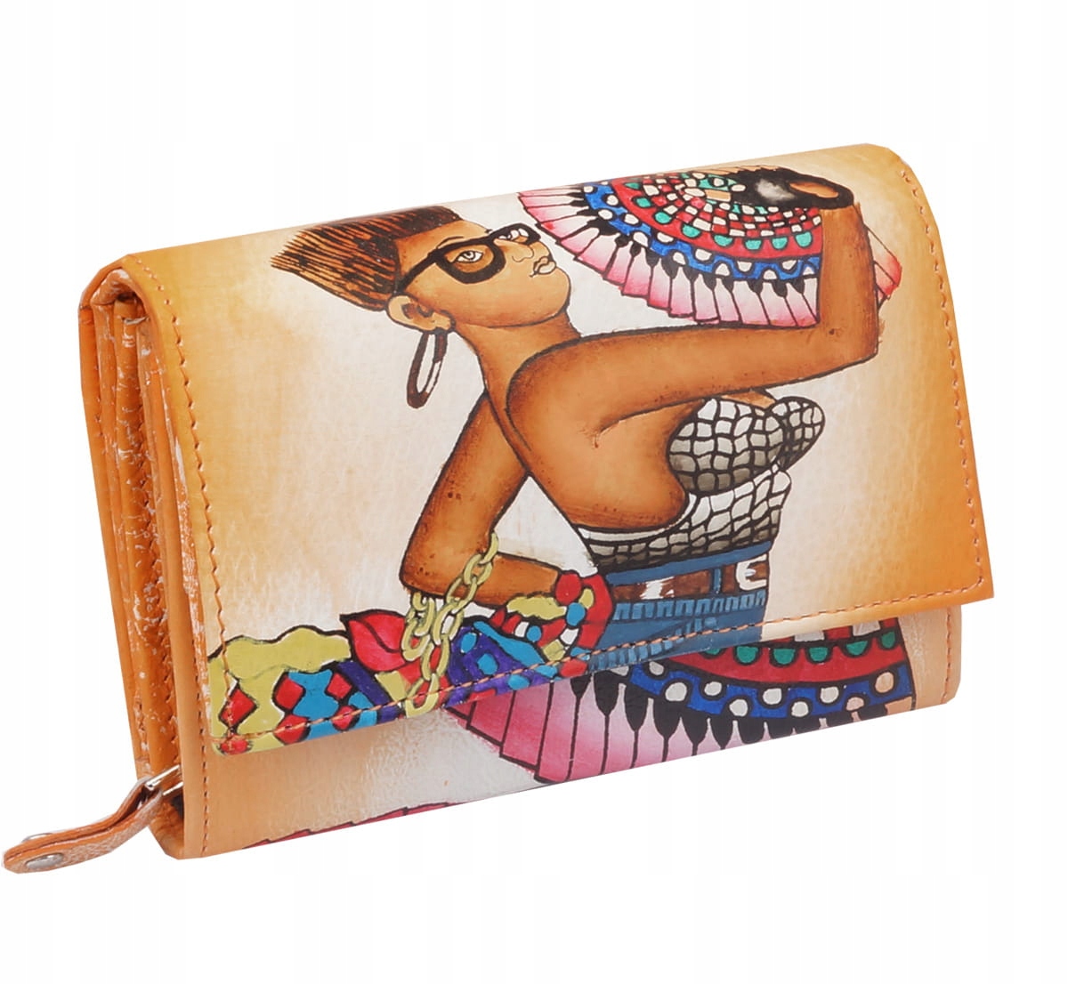 Kochmanski skórzany portfel damski mały ręcznie malowany glamour