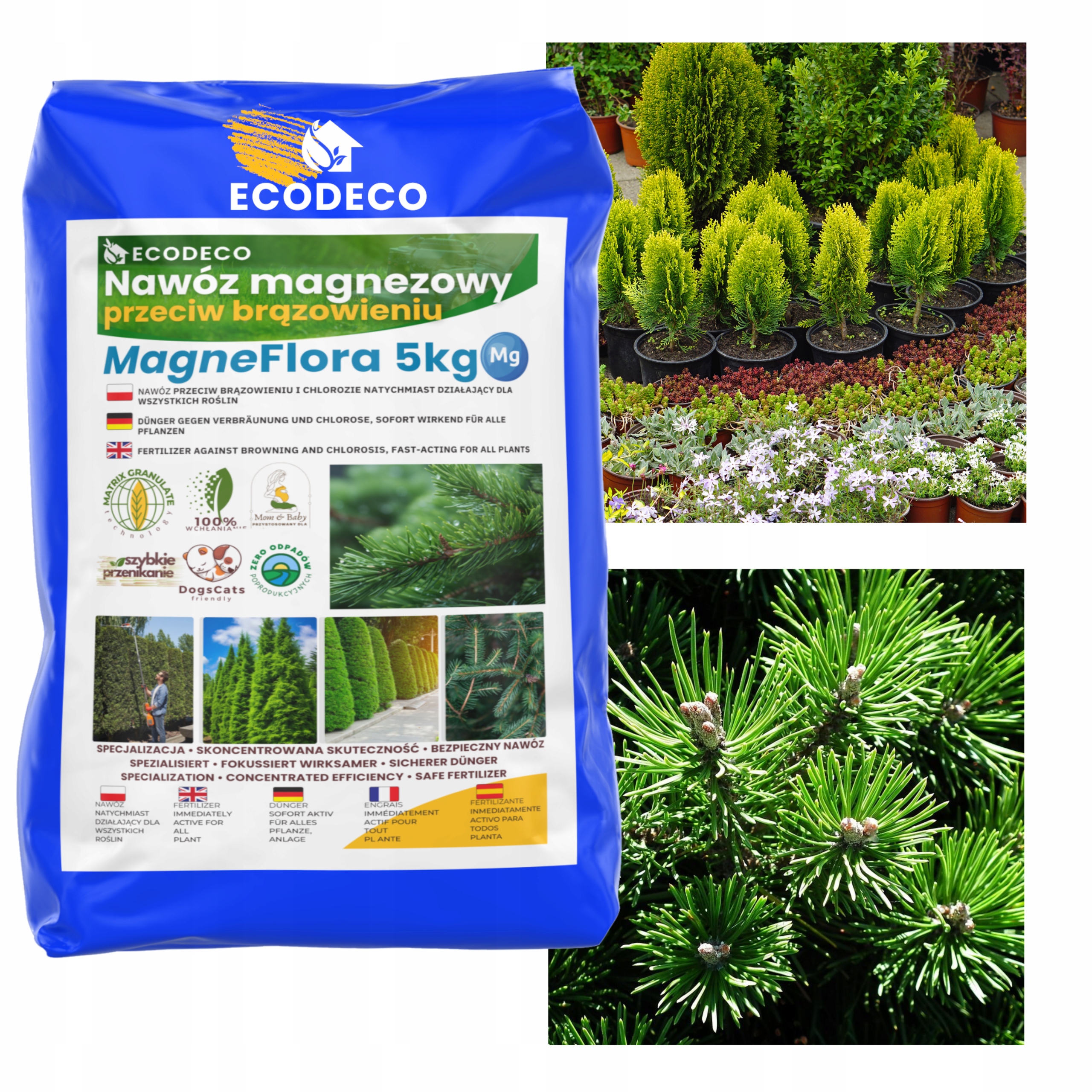 Nawóz Przeciw Brązowieniu Igieł do Iglaków Wiosenny Tuja Granulowany 5 kg Stan opakowania oryginalne