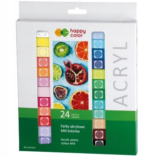 Akrylové barvy 24 barev 12 ml HappyColor