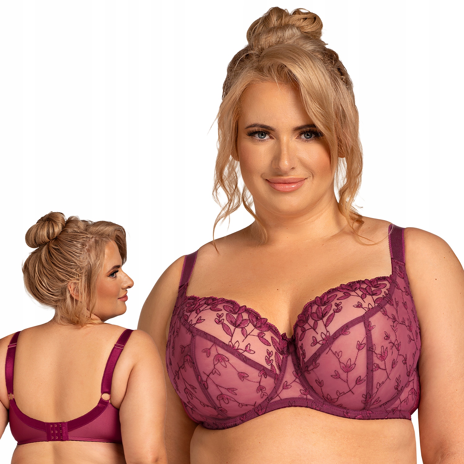 Nessa Nel N500 burgundská vínová výšivka Podprsenka měkká Měkká 95G