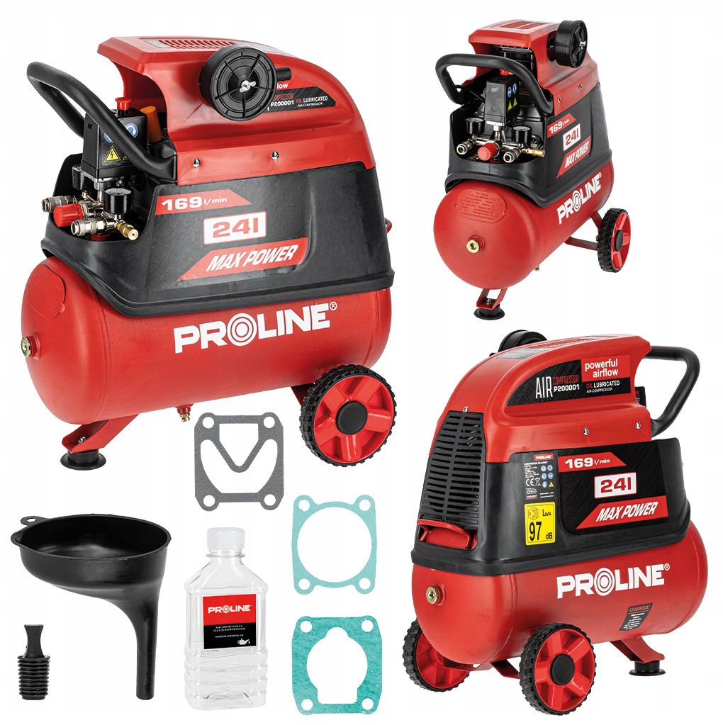 Olejový kompresorový kompresor 24L, 1500W/2KM, 8BAR, 169L/MIN Proline P200001