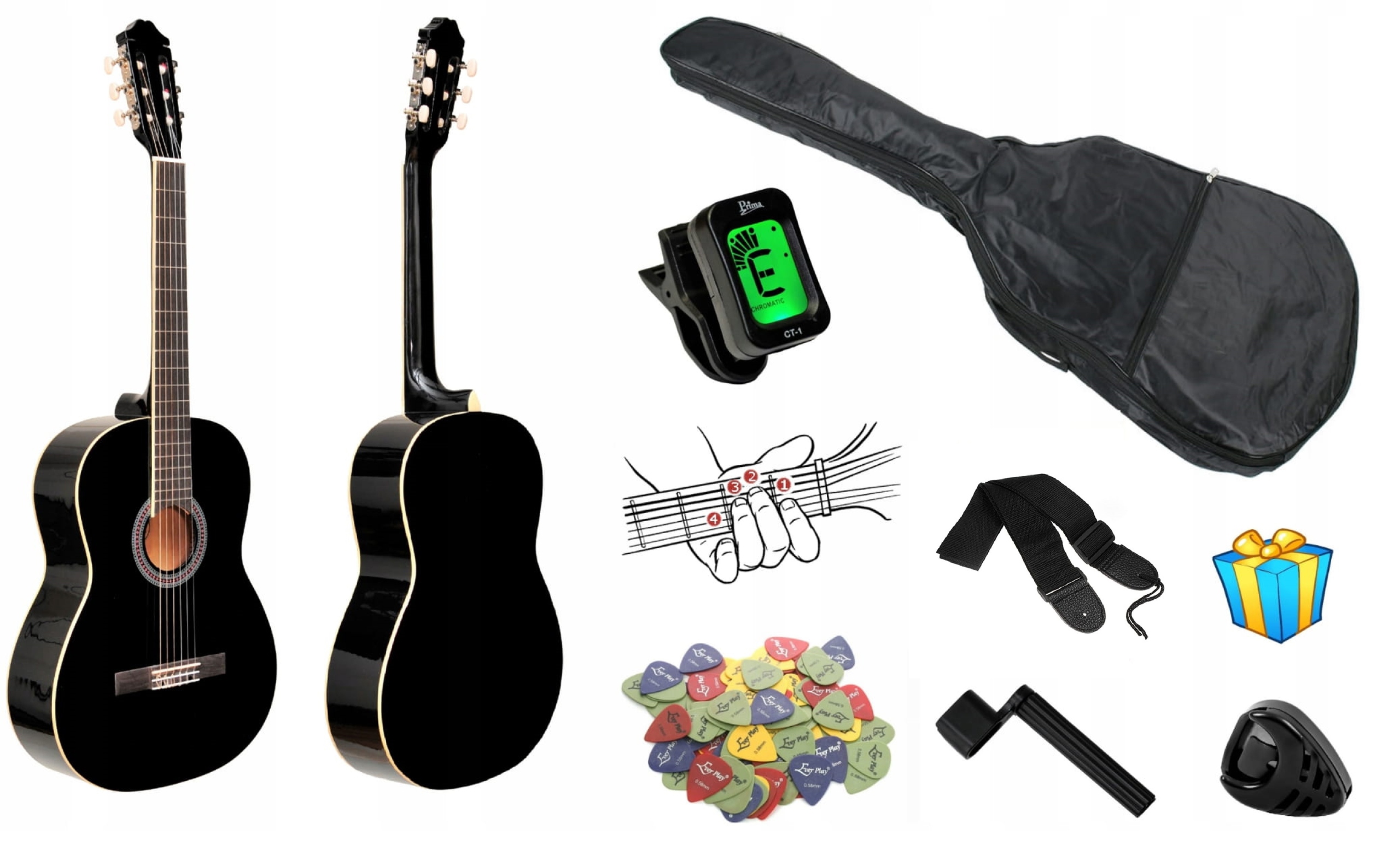 GITARA KLASYCZNA 4/4 SEVILLA BLACK GLOSS + AKCESORIA + GRATISY