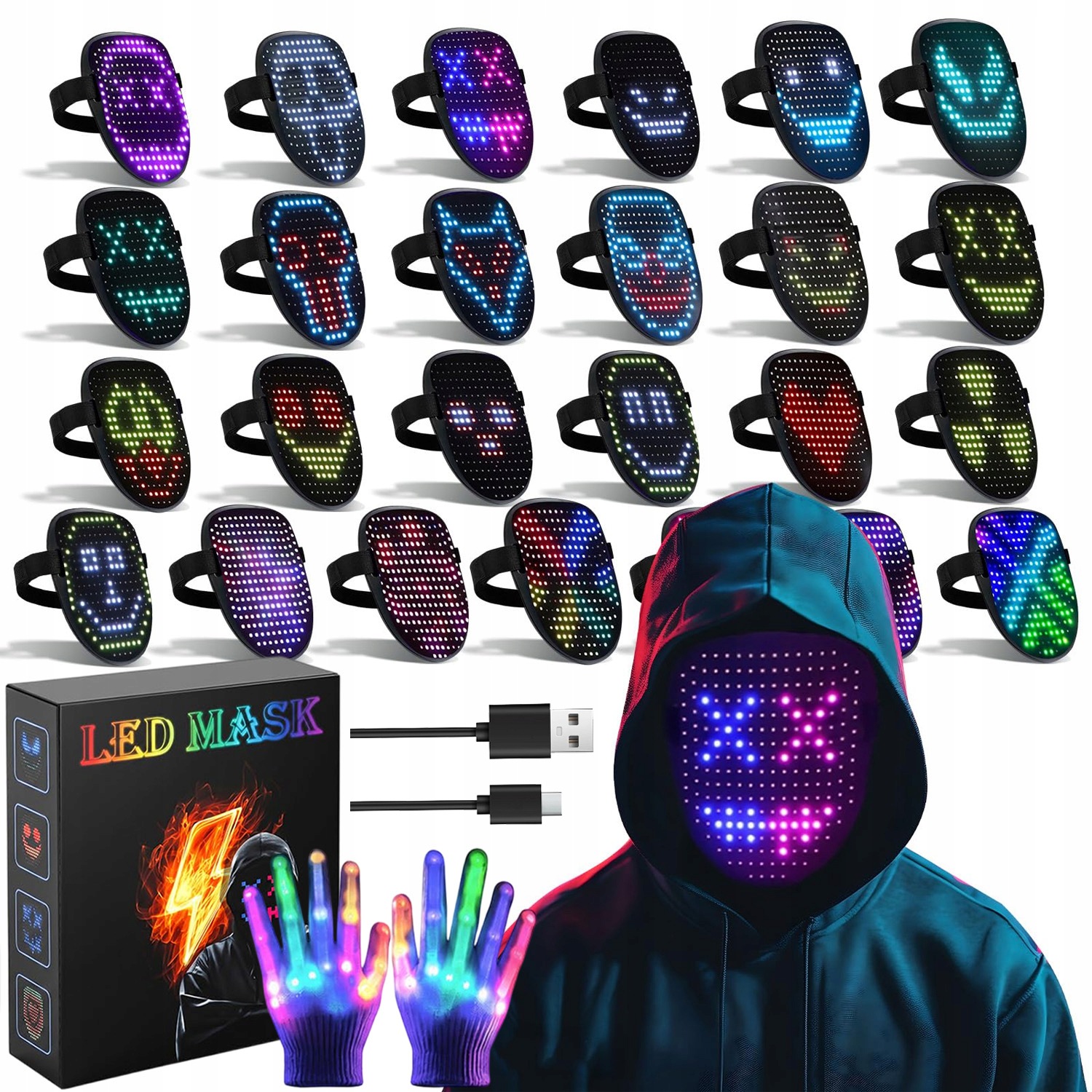 Elektronická Led Halloweenská Digitální Maska Se Změnou Tváře Pomocí Gest