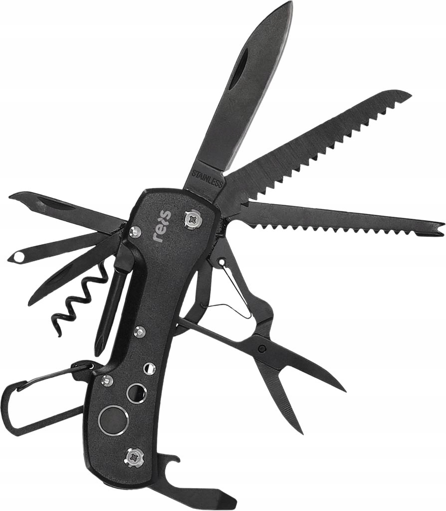 Scyzoryk Multitool stalowy 15 w 1 z karabińczykiem nóż korkociąg nożyczki