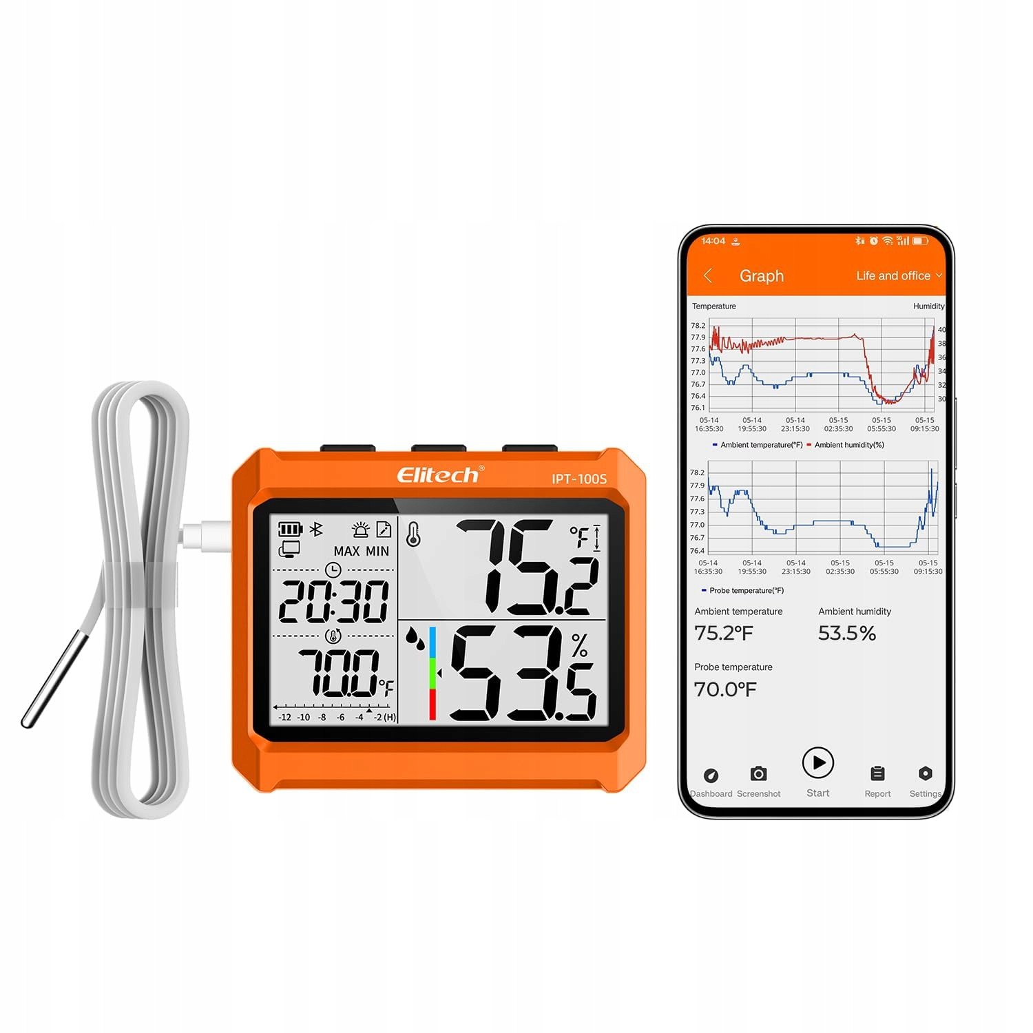 Elitech IPT-100S termohigrometr Bluetooth rejestrator Pdf Csv sonda