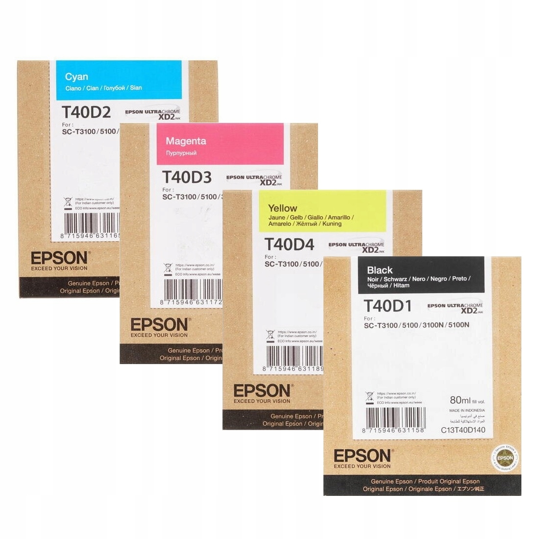 4x tusz Epson T40D1 T40D2 T40D3 T40D4 SC-T2100 SC-T3100 SC-T5100 C13T40D340