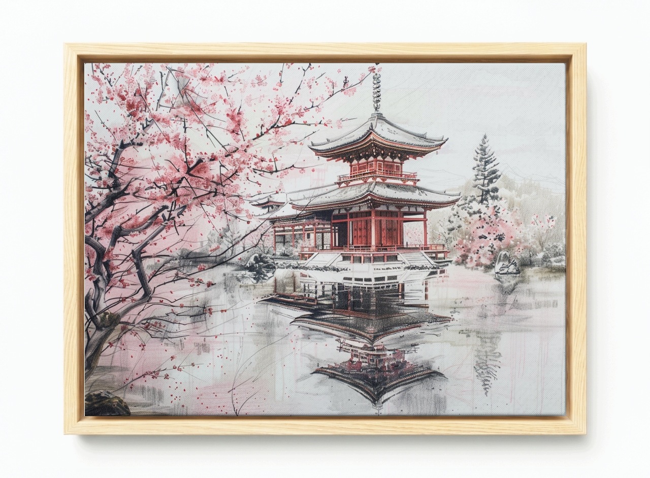 Obraz Rama American Box Japonský Chrám Višeň Pagoda Orient 60x40