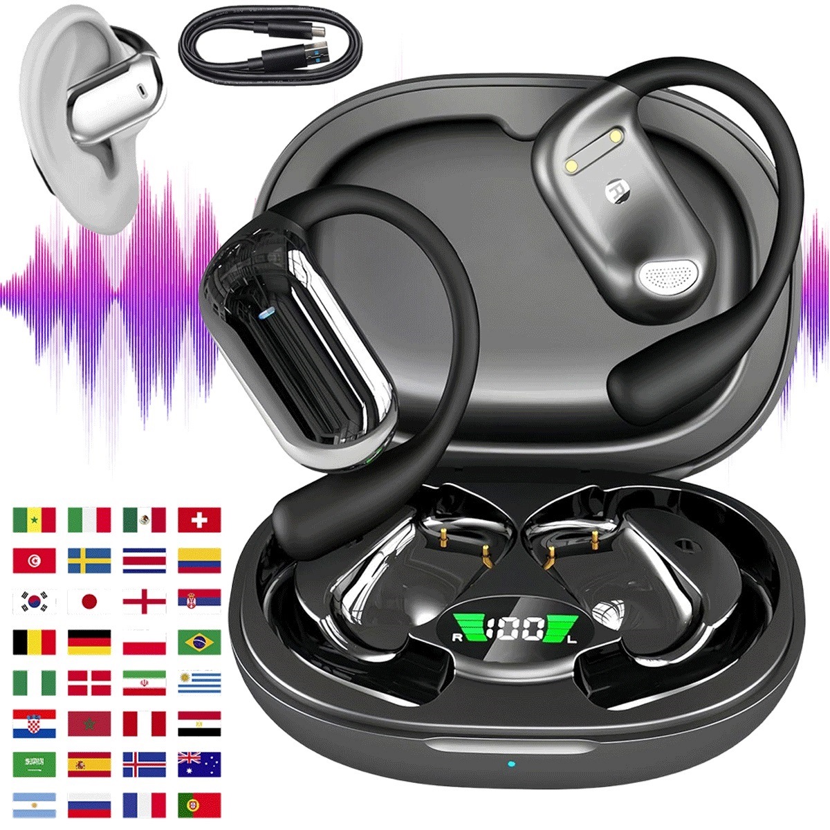 Sluchátka překládající Ai 198 jazyků s Bluetooth 6.1 a redukcí šumu