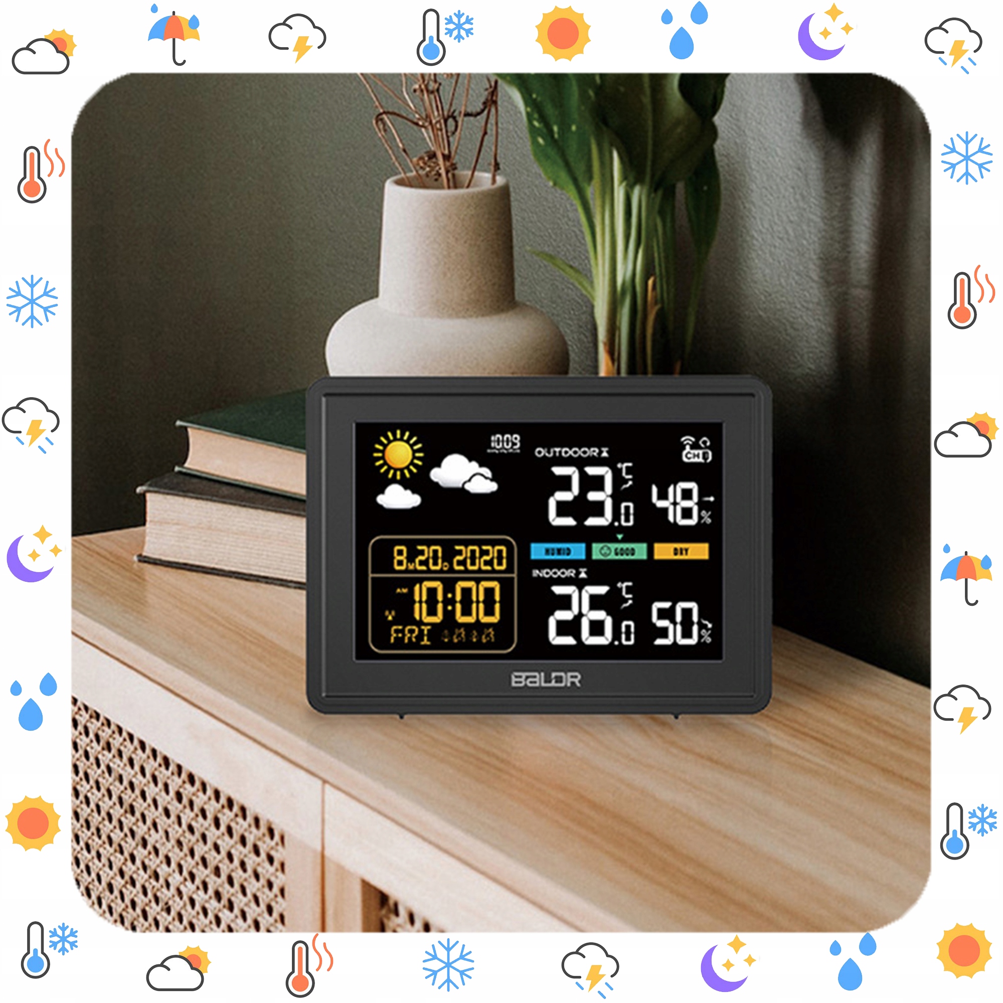 BEZPRZEWODOWA STACJA POGODOWA HIGROMETR TERMOMETR ZEWNĘTRZNY CZUJNIK POGODY Liczba obsługiwanych czujników 3