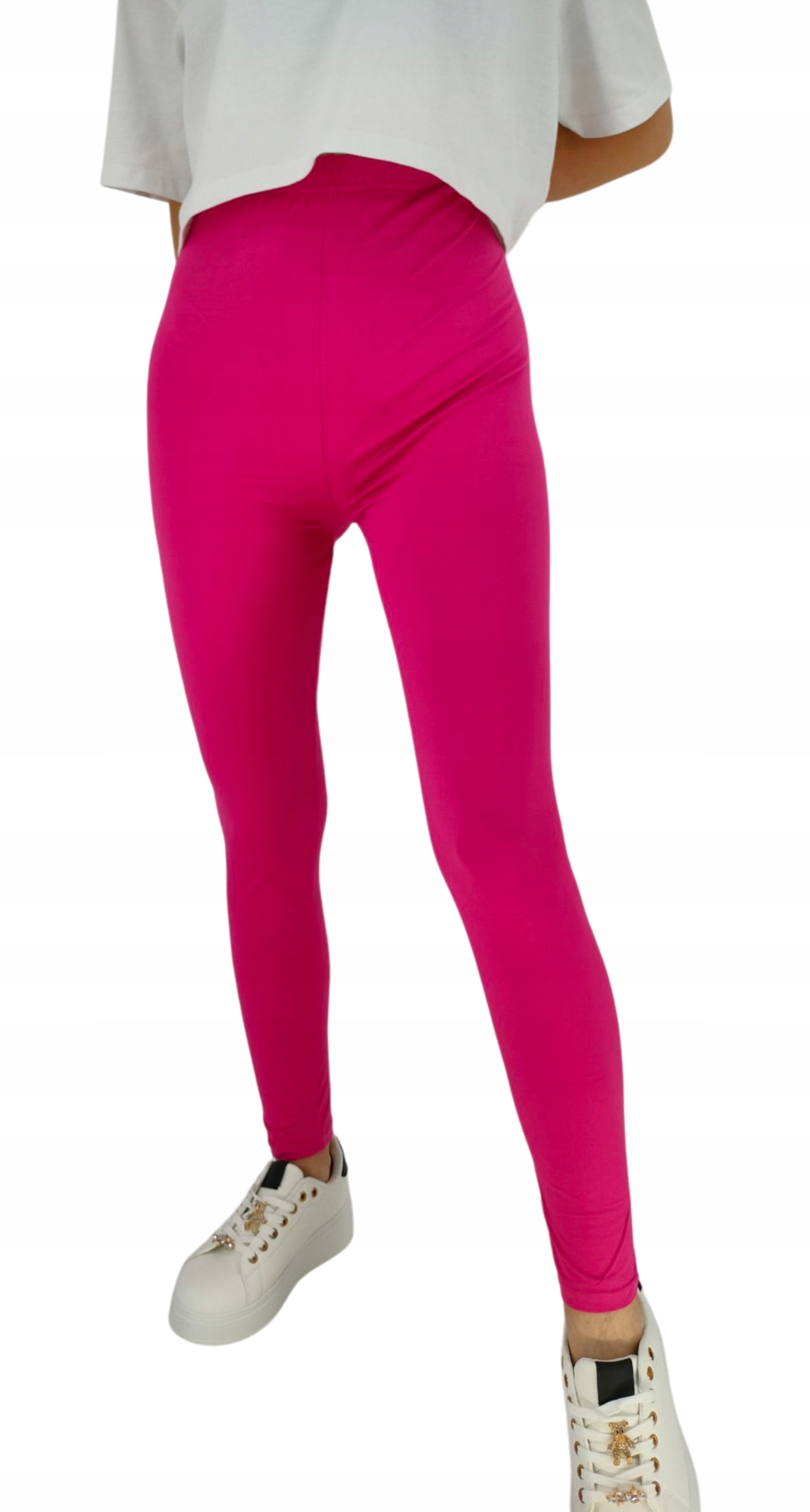 Legginsy DAMSKIE długie BAMBUSOWE Getry Wysoki Stan KRYJĄCE Kolor różowy