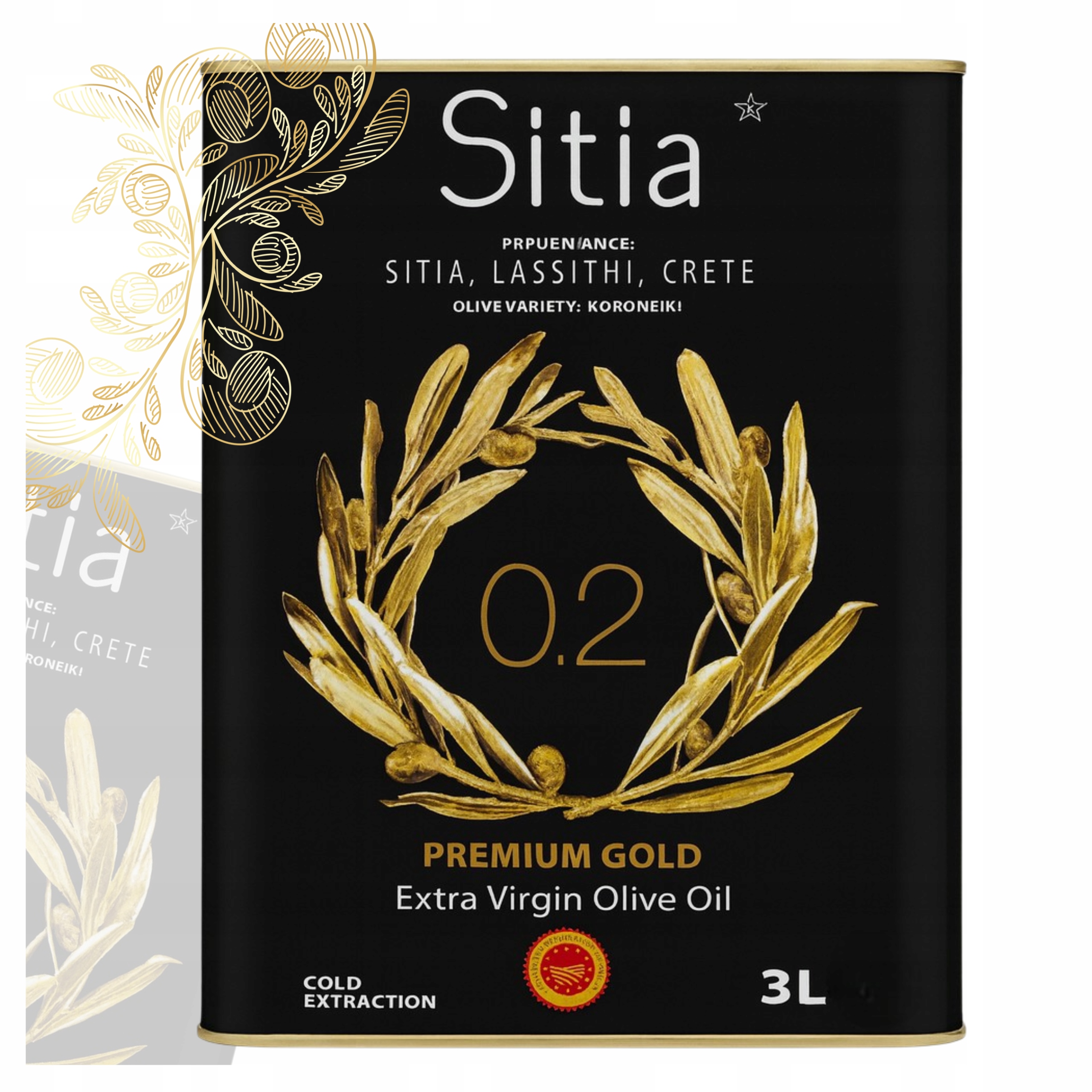 Levně Extra Panenský Řecký Olivový Olej 3L Kyselost 0,2% Sitia Premium Gold