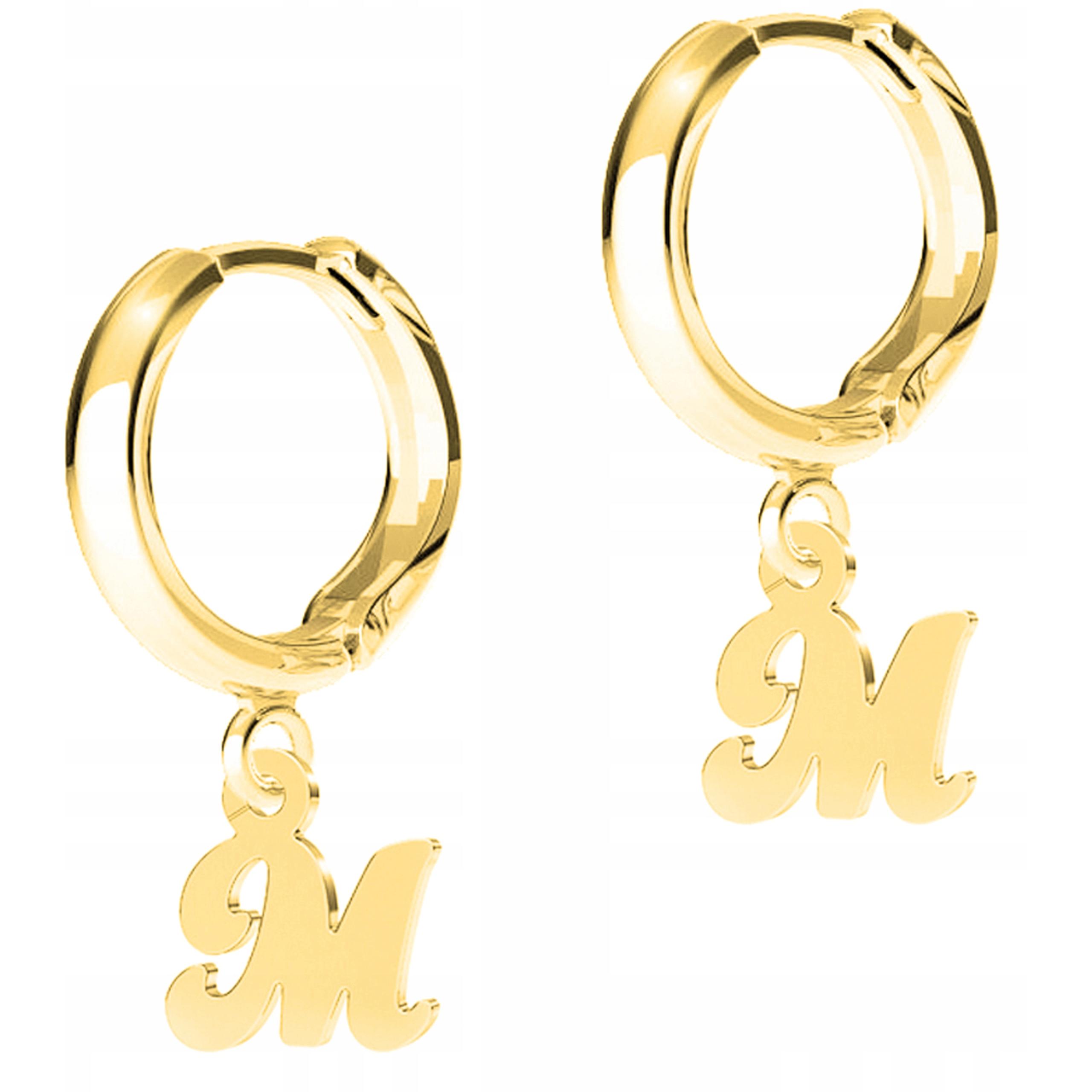 Zlaté Náušnice s písmeny, iniciálami, písmeny M, Stříbro 925