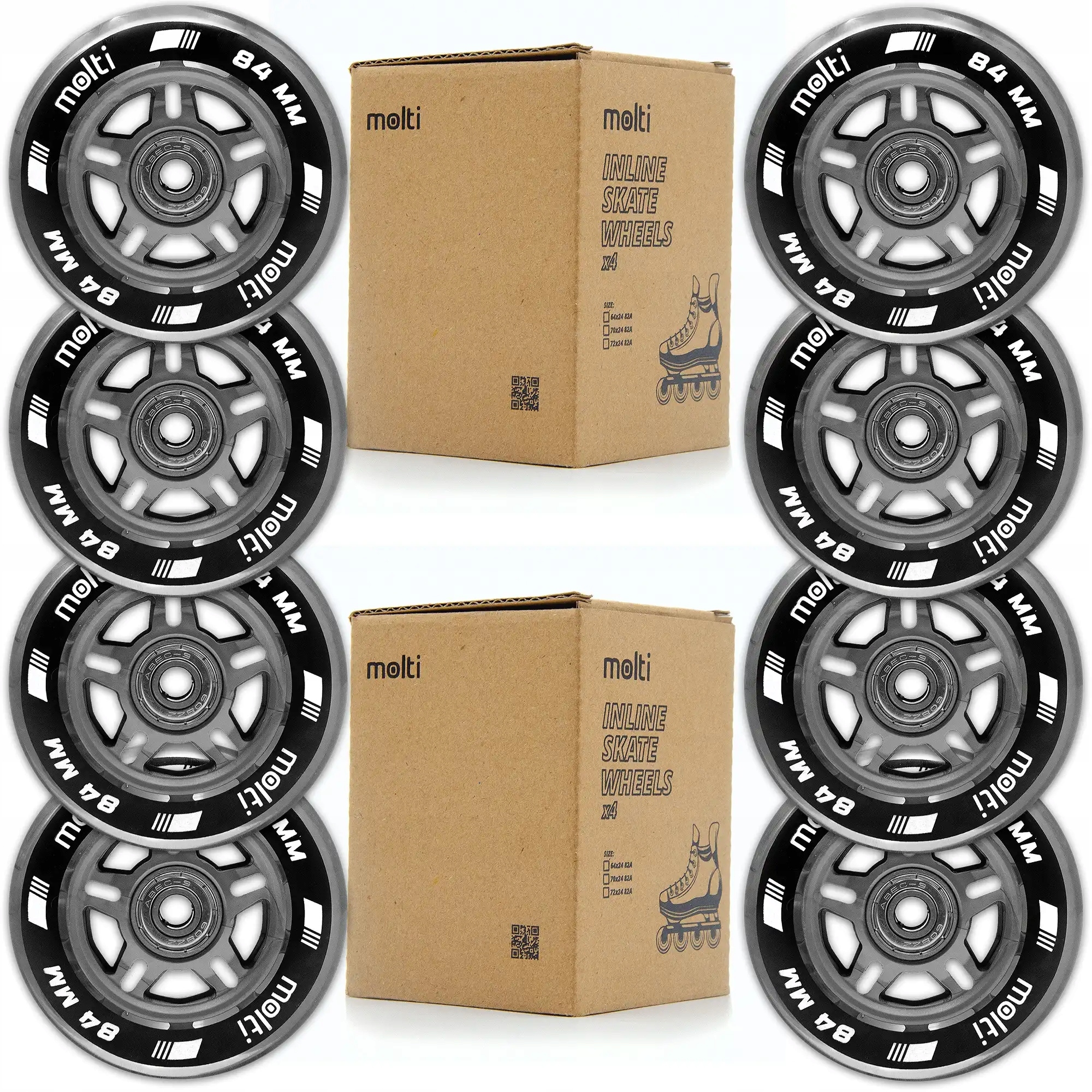 Sada 8 koleček 84 mm 82A ložiska ABEC-9 pro kolečka molti