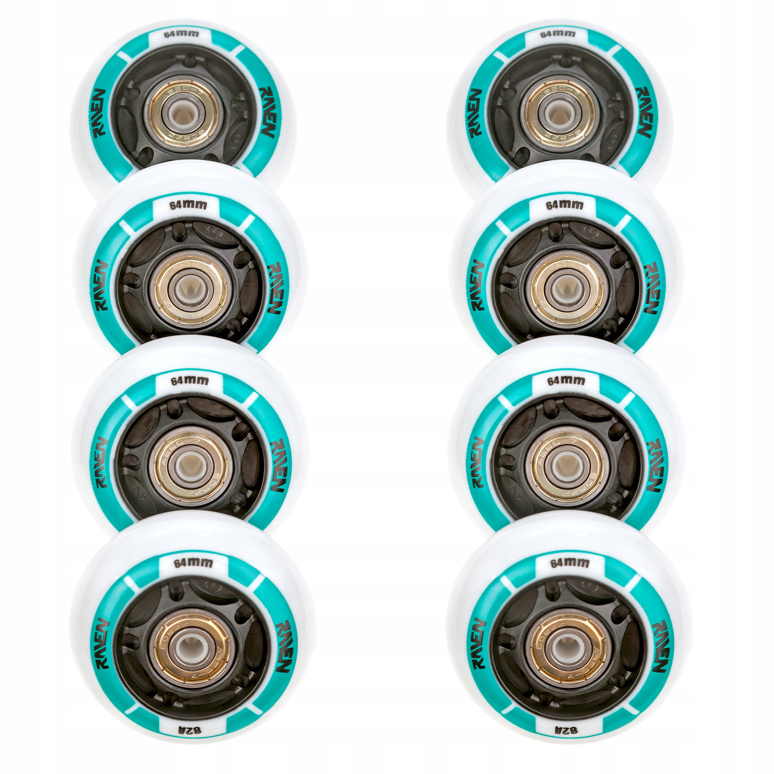 8x Świecące kółka Led do rolek Raven Helixi Black/Mint 72mm Pu Abec-7