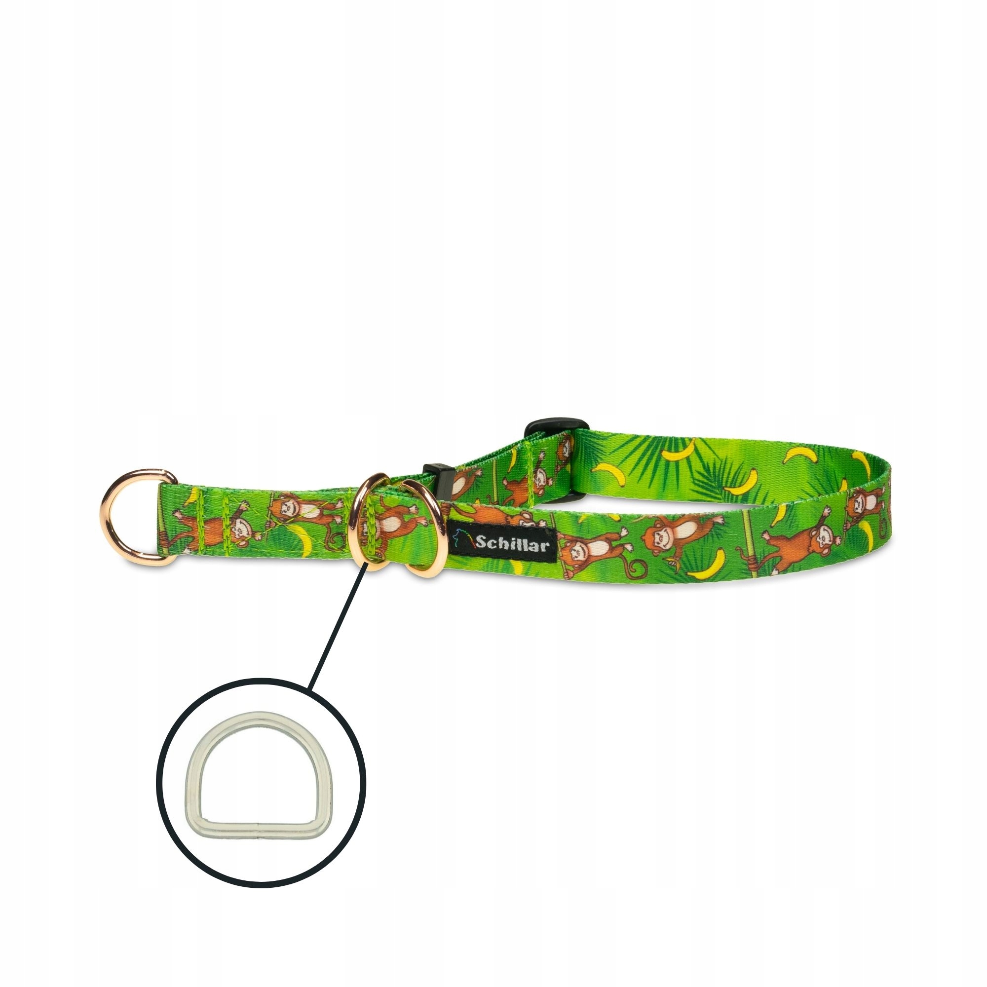 Levně Polostahovací obojek pro velkého psa zelené opičky banány L XL 40-60 cm