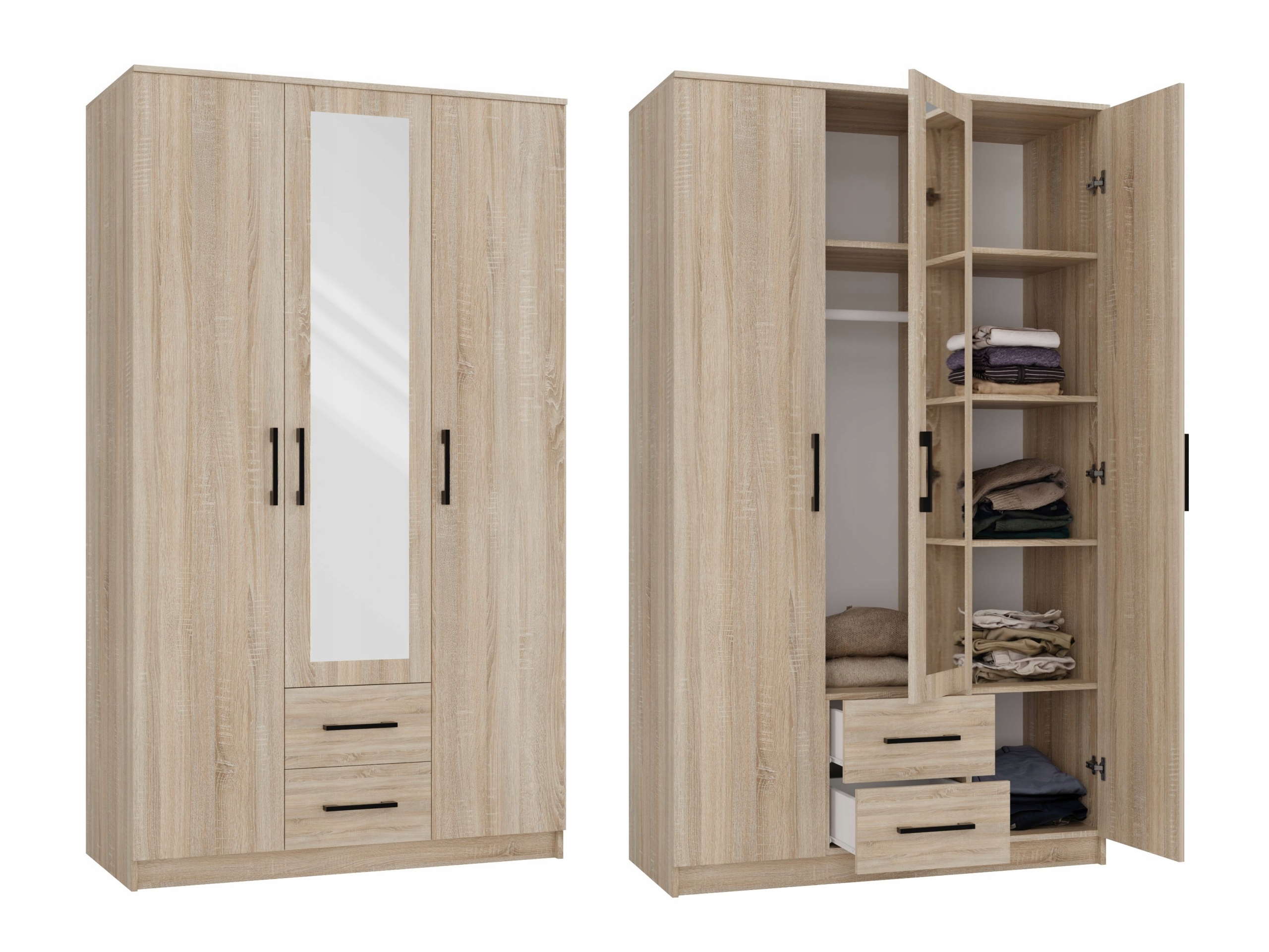 ШКАФ РОМАНА 120СМ ДУБ СОНОМА ЗЕРКАЛО 2 ДВЕРИ 2 ЯЩИКА СПАЛЬНЯ