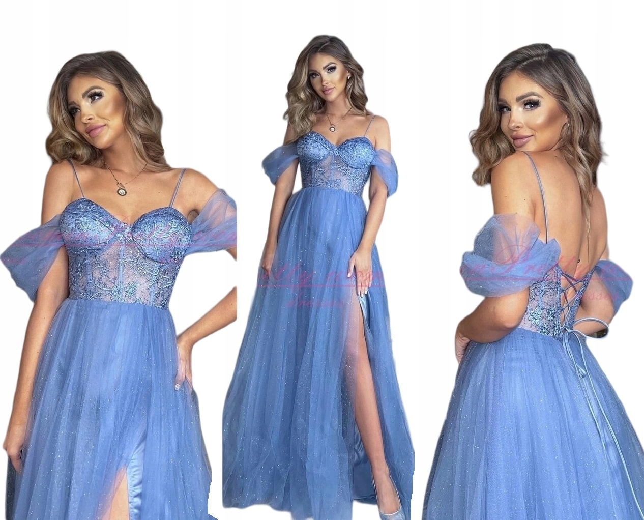 Lyanna Modrý Džínový Dlouhý Tylový šaty na svatební hostinu, ples, Družičky M