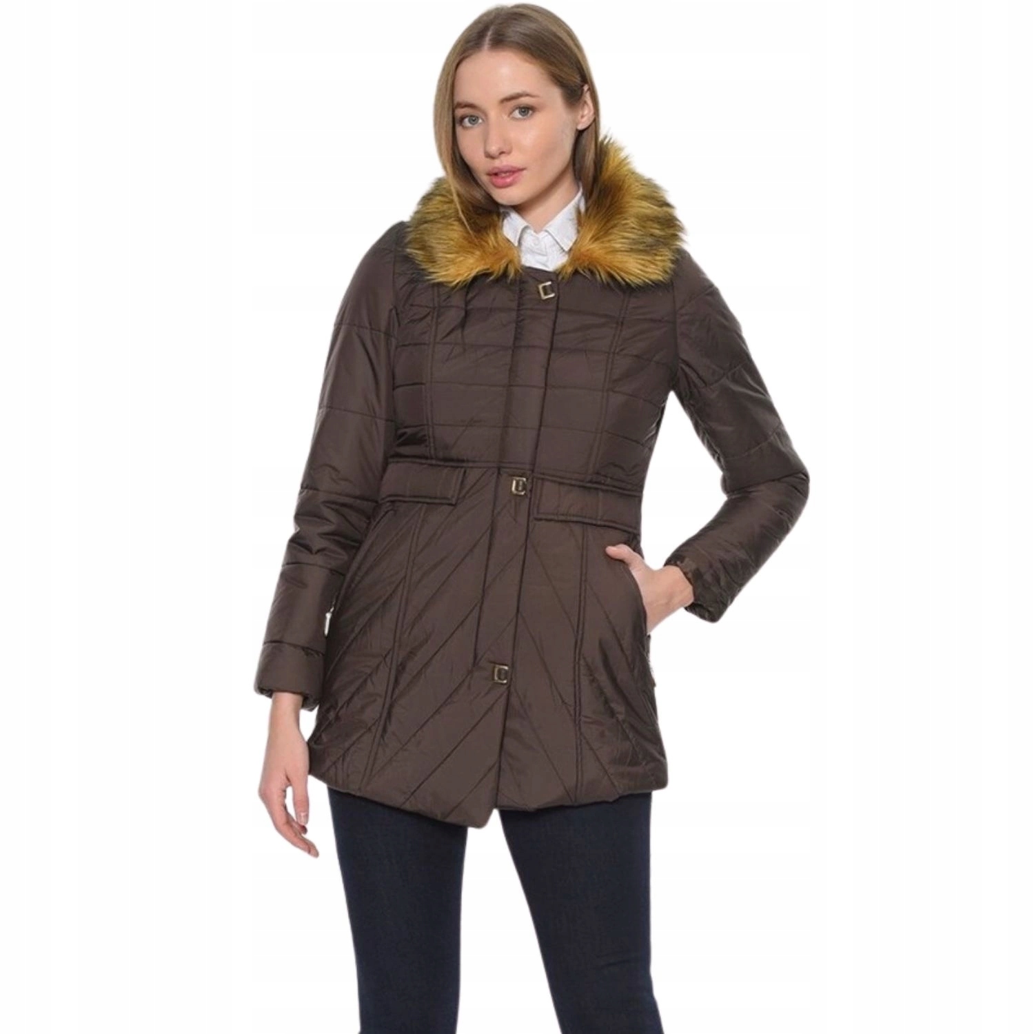Dámský zimní zateplený kabát Dewberry, lehký, hnědý, péřový, vel. S