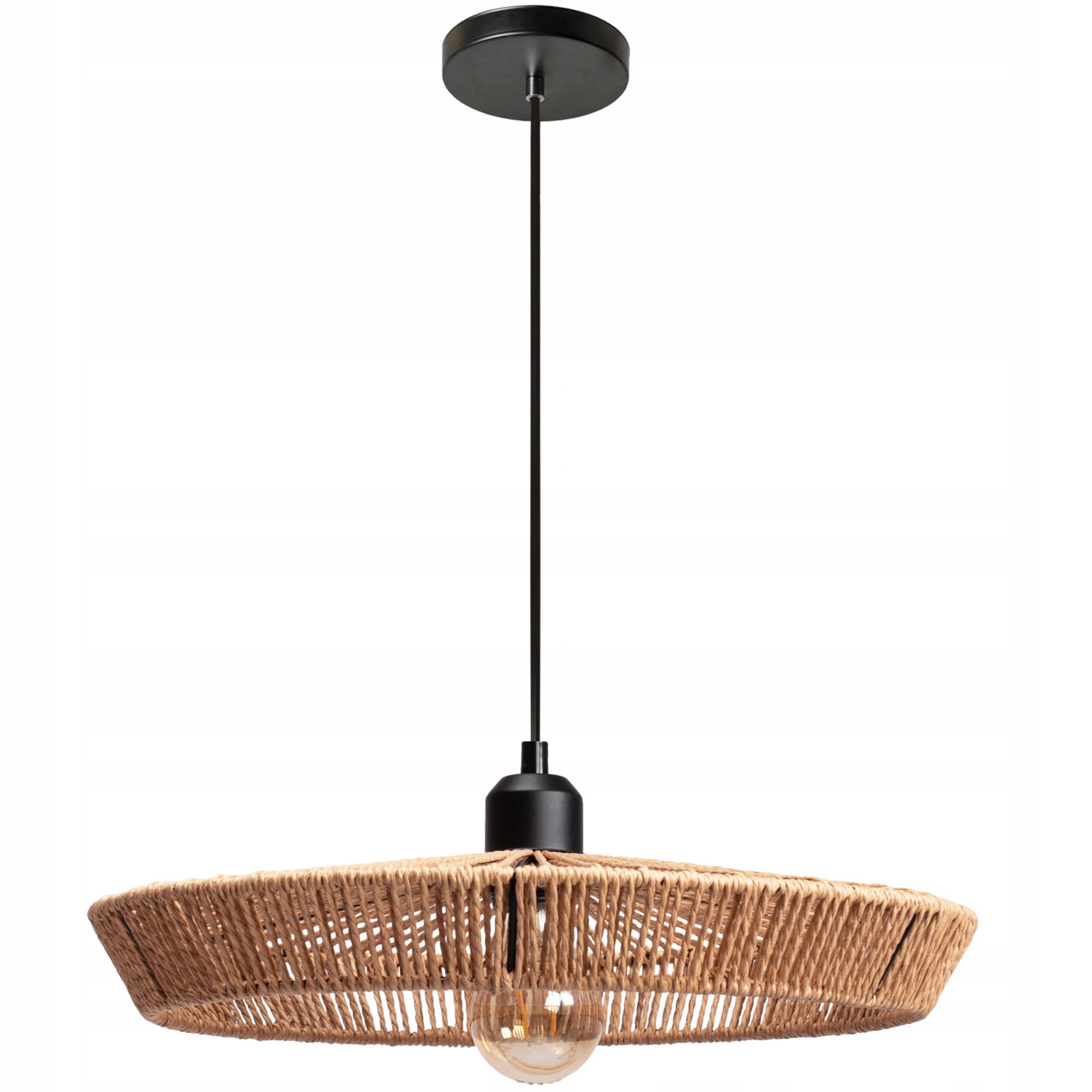 LAMPA WISZĄCA PLECIONA BOHO NATURALNA BRĄZ BRĄZOWA KAPELUSZ 41 CM APP1407