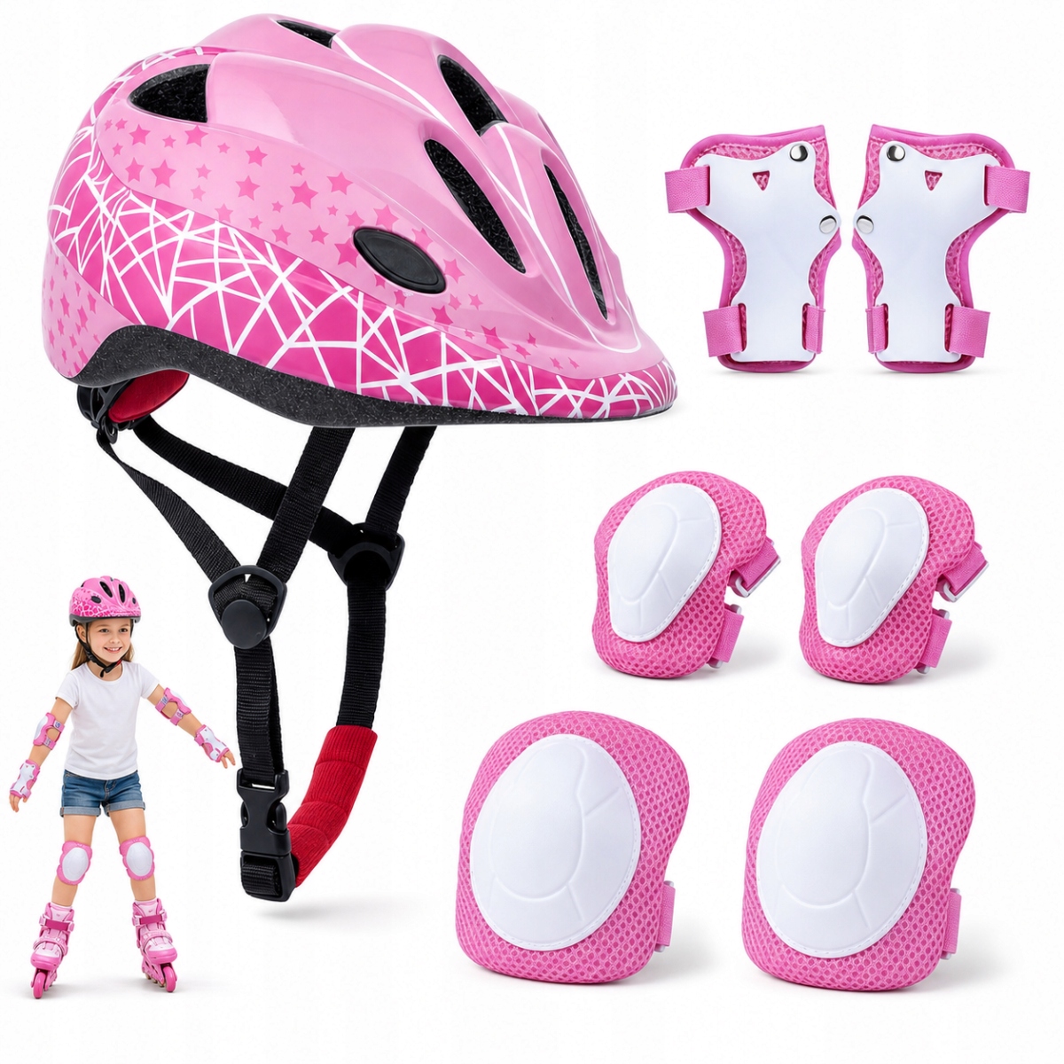 Dětské chrániče na kolečkové brusle sada chráničů růžová 7v1
