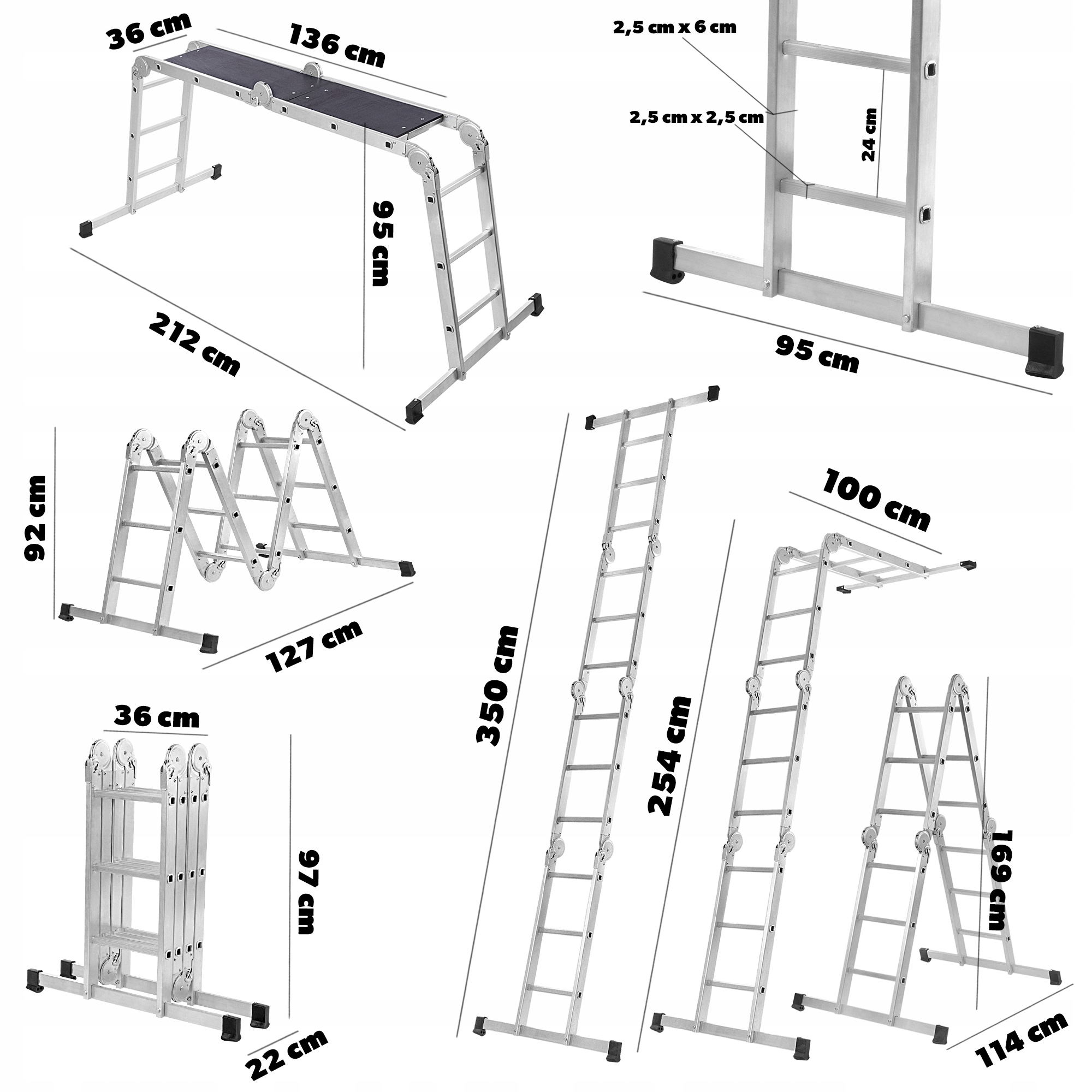 DRABINA ALUMINIOWA PRZEGUBOWA 4x3 ROZKŁADANA PRZYSTAWNA PODEST 150kg Stan opakowania oryginalne
