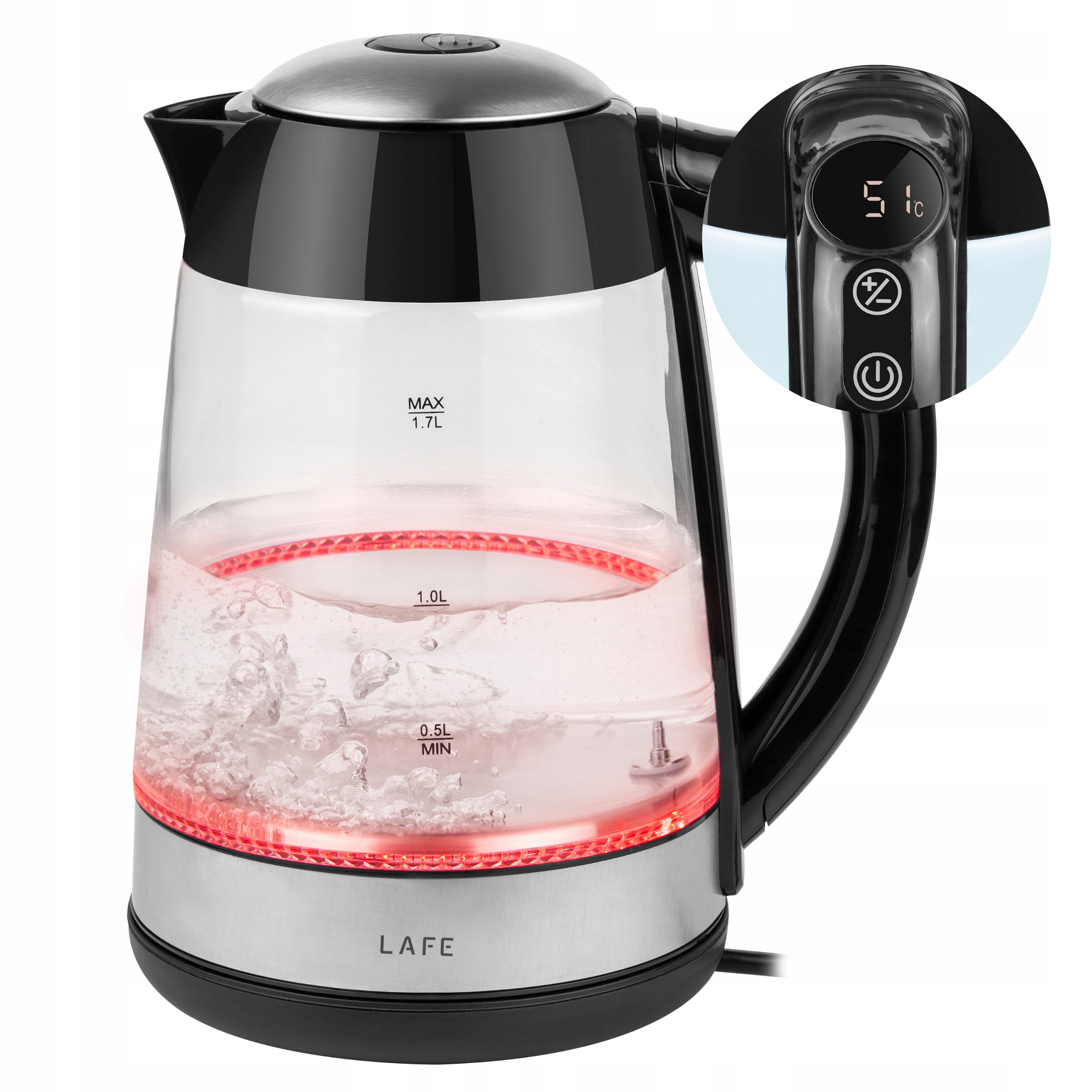 Czajnik Elektryczny Bezprzewodowy 1,7l 2200W Szklany Led Regulacja Mocny