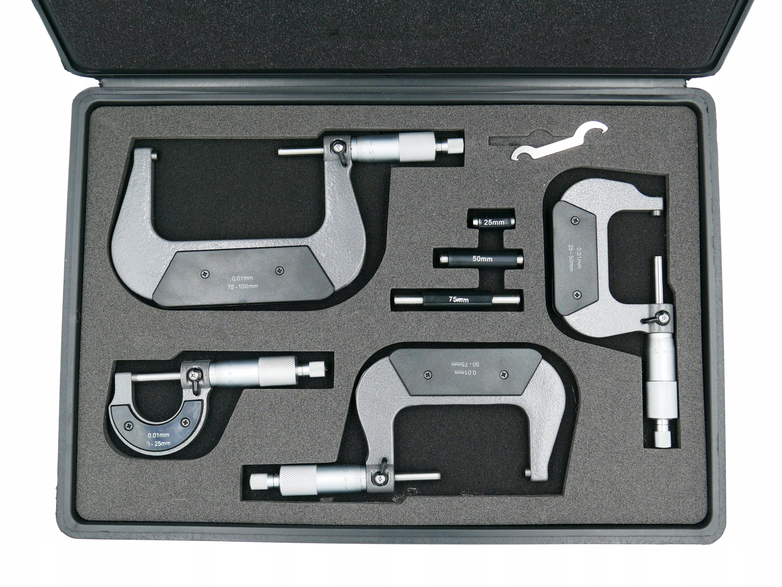 

Mikrometry 0-100mm Zestaw 4 Szt. Mikrometr Box