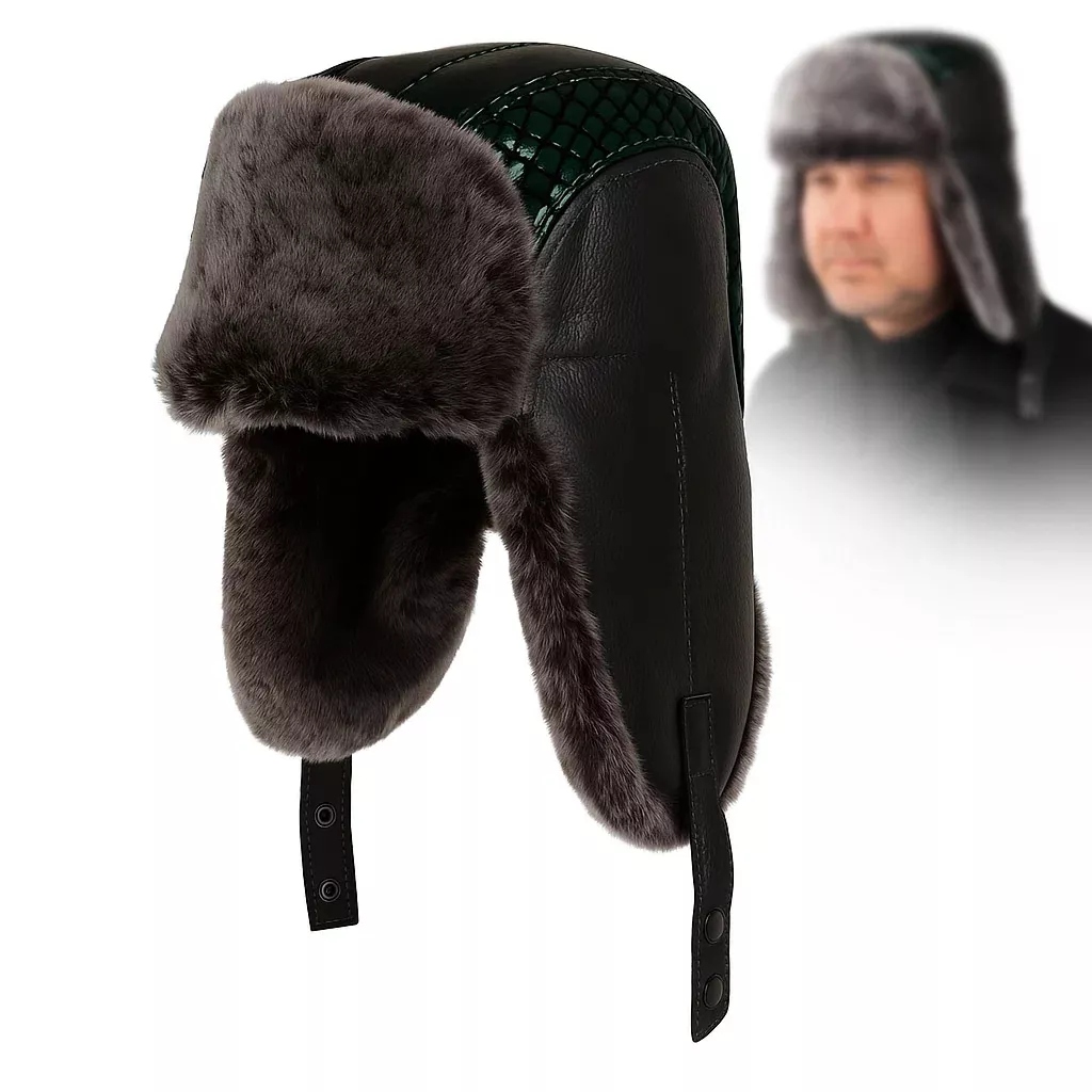Pánská kožená pilotka W521A černá se zeleným leskem L/XL Polar Fashion